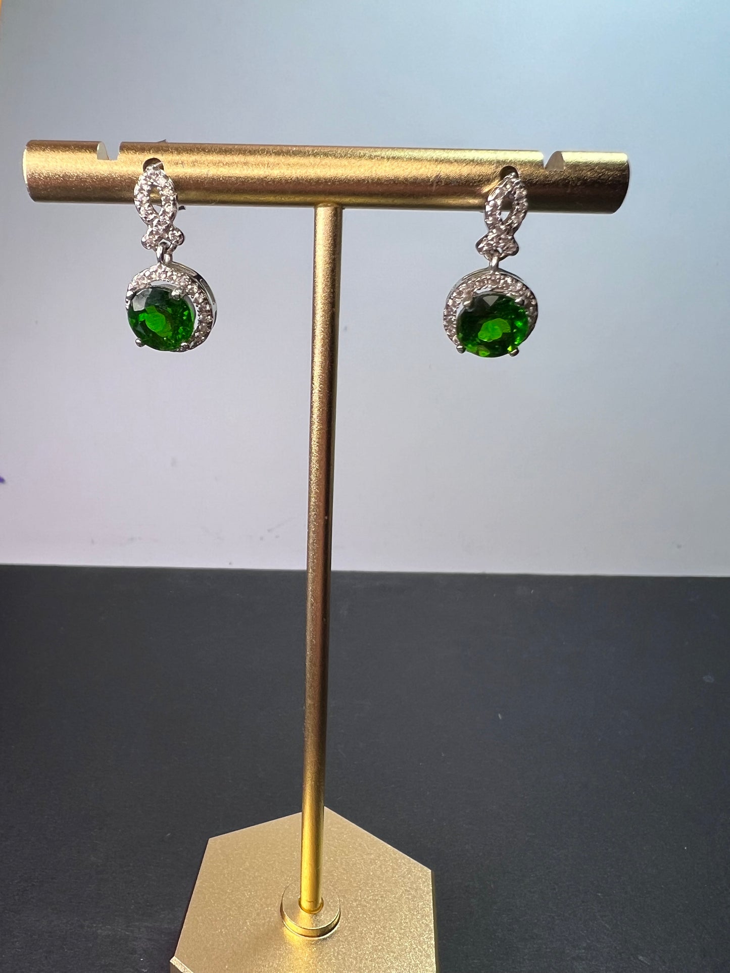 Chrome diopside dangle halo earrings