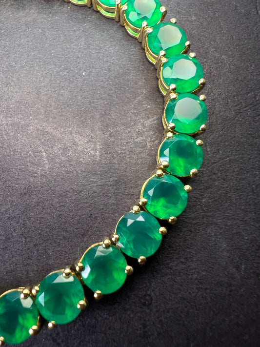 Green onyx tennis bracelet gold over sterling