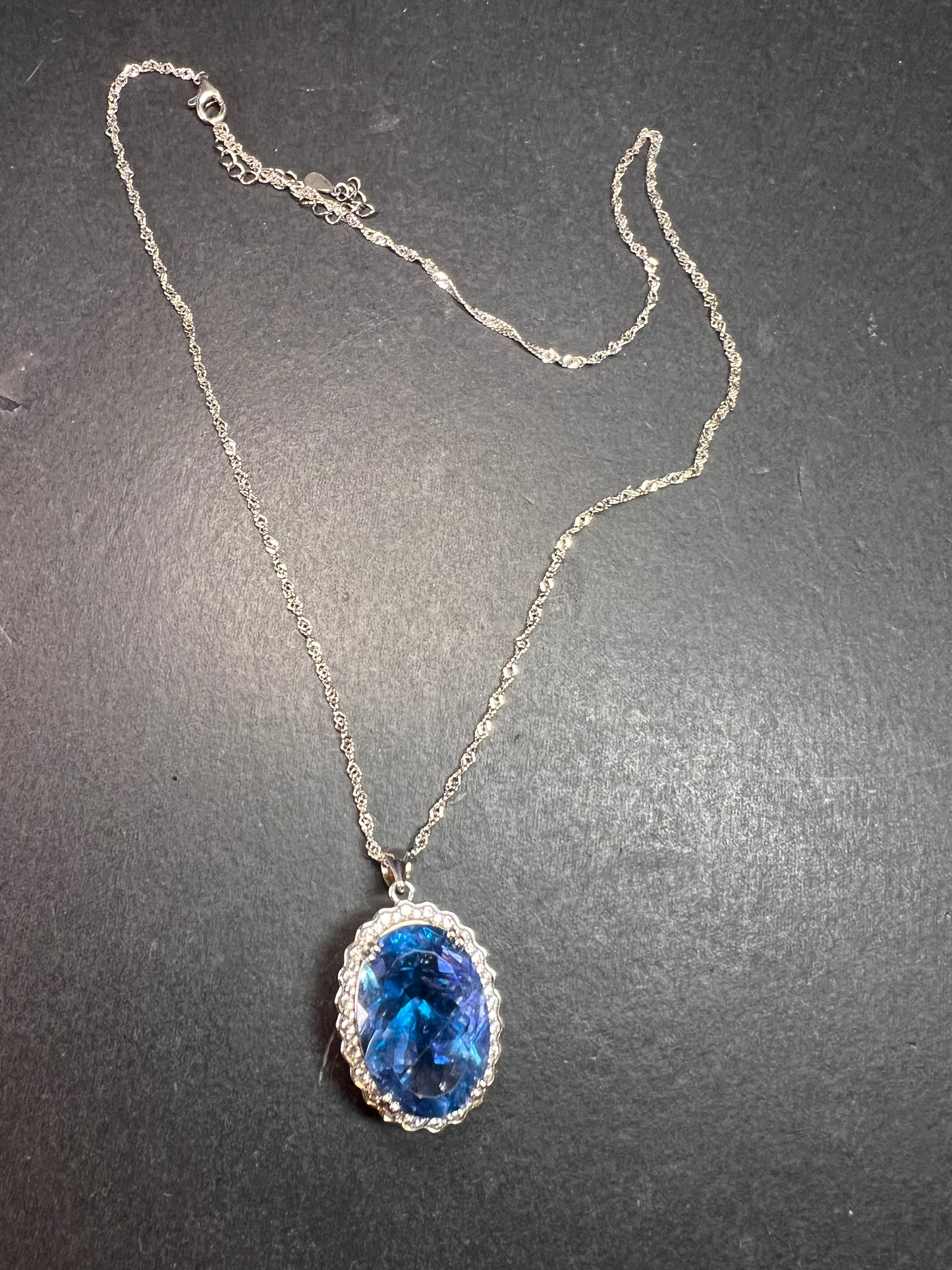 Blue Color-Change Fluorite Pendant in Rhodium Over Sterling Silver with Chain