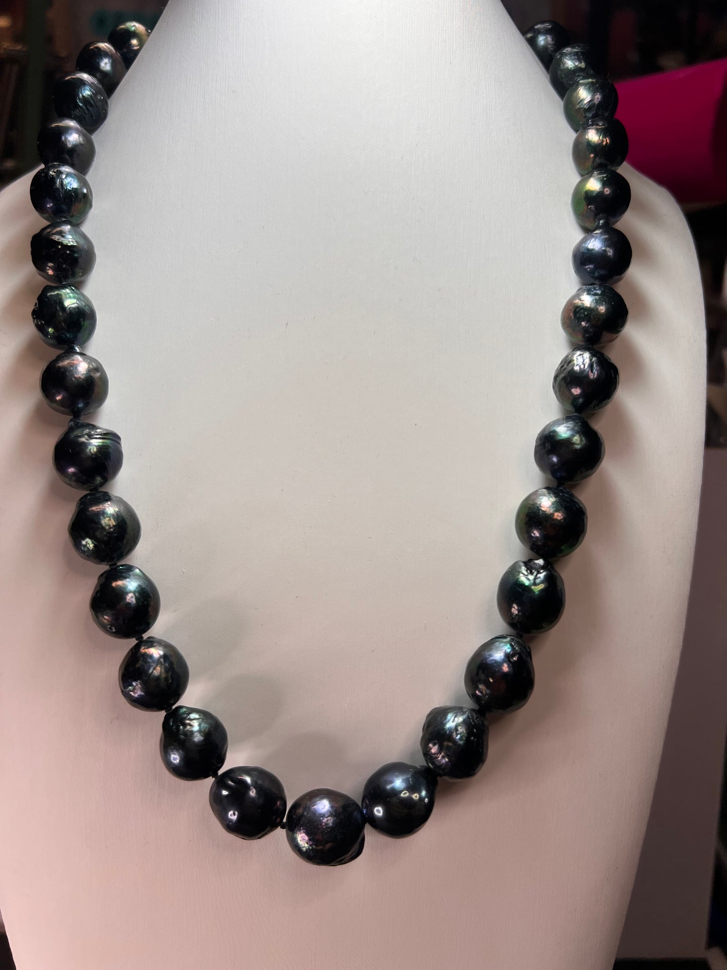 13mm Cultured black pearl 22 inch necklace with sterling silver clasp