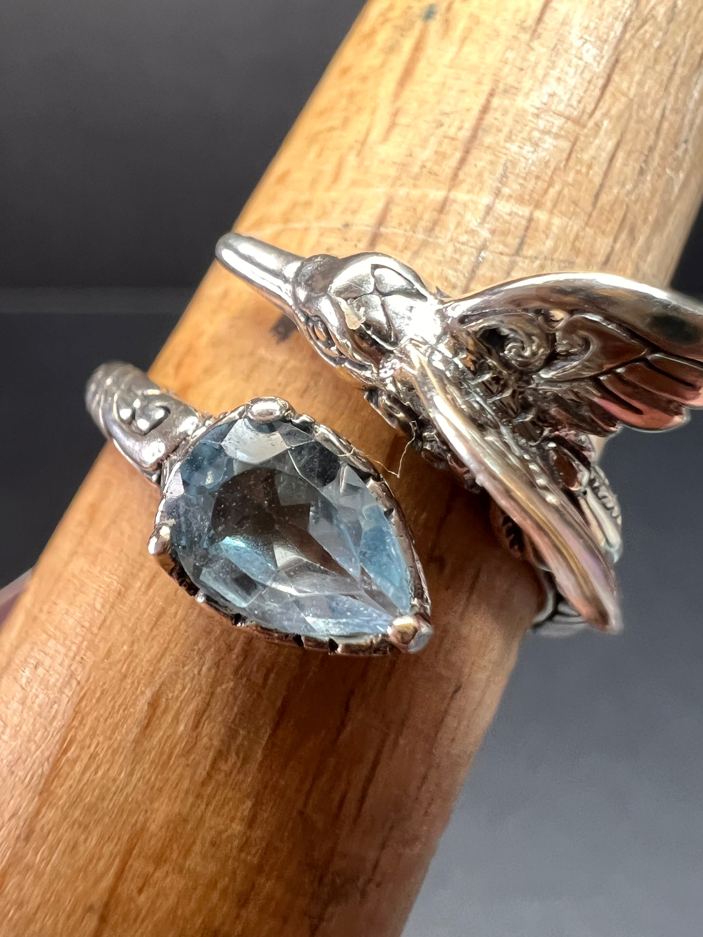 NEW Blue topaz hummingbird Bali sterling silver ring size 7