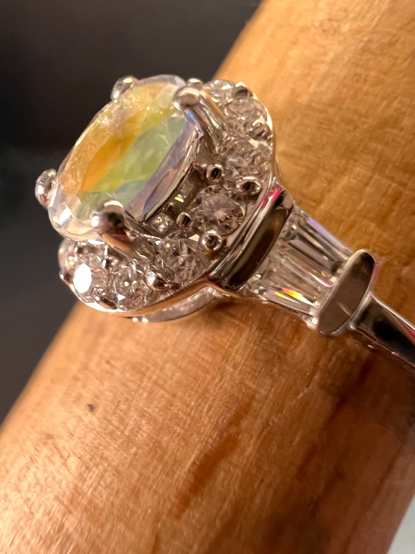 NEW gemmy moonstone and Moissanite sterling silver halo ring size 8