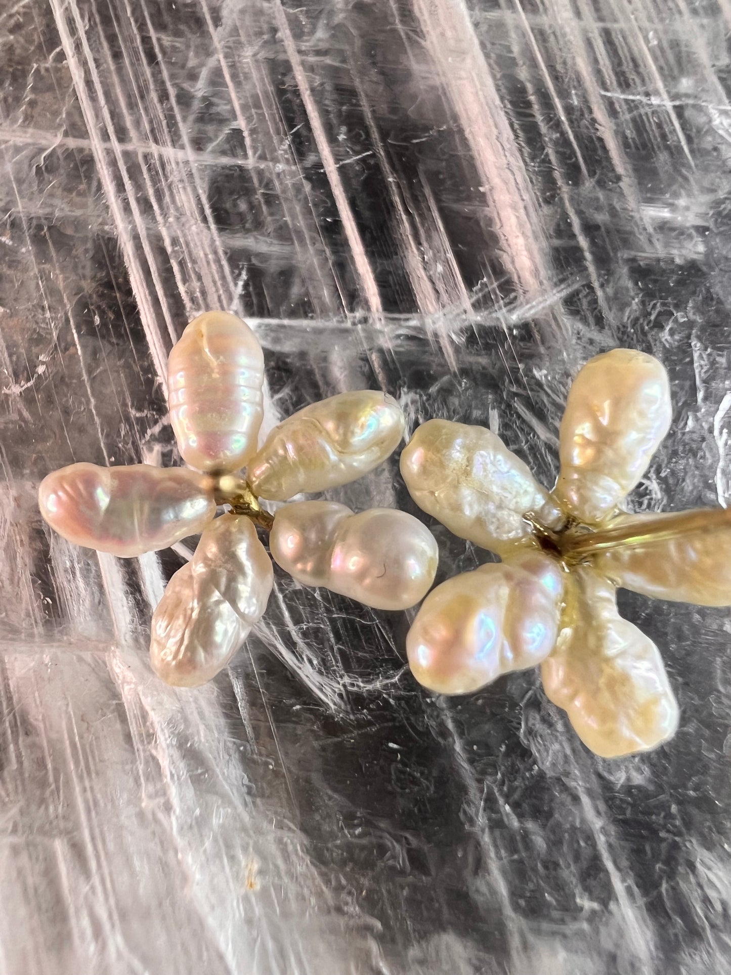 Vintage 14K Gold Freshwater Pearl Flower Stud Earrings No Backs