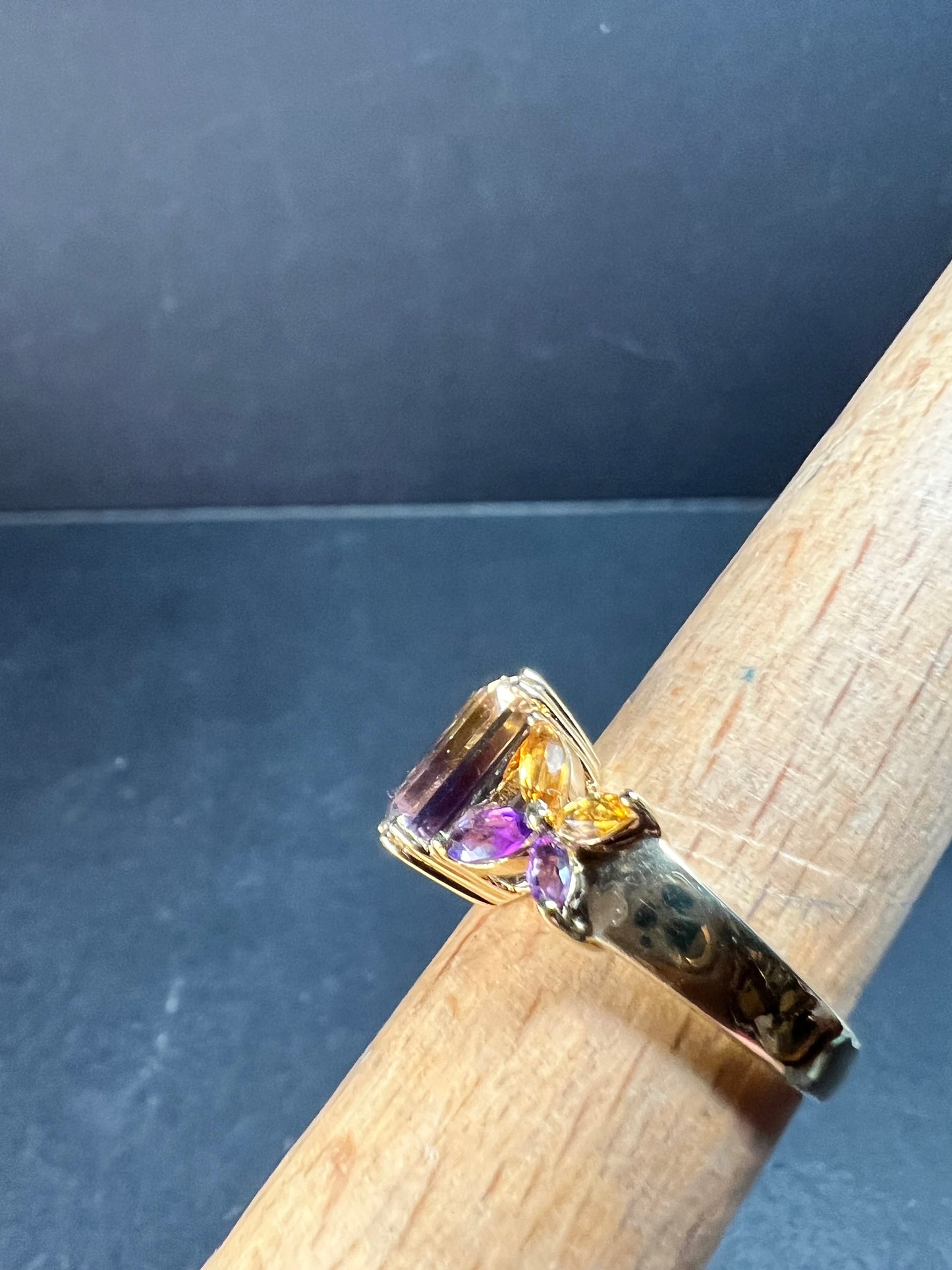 Ametrine Citrine Amethyst Ring Gold Plated 925 Size 7