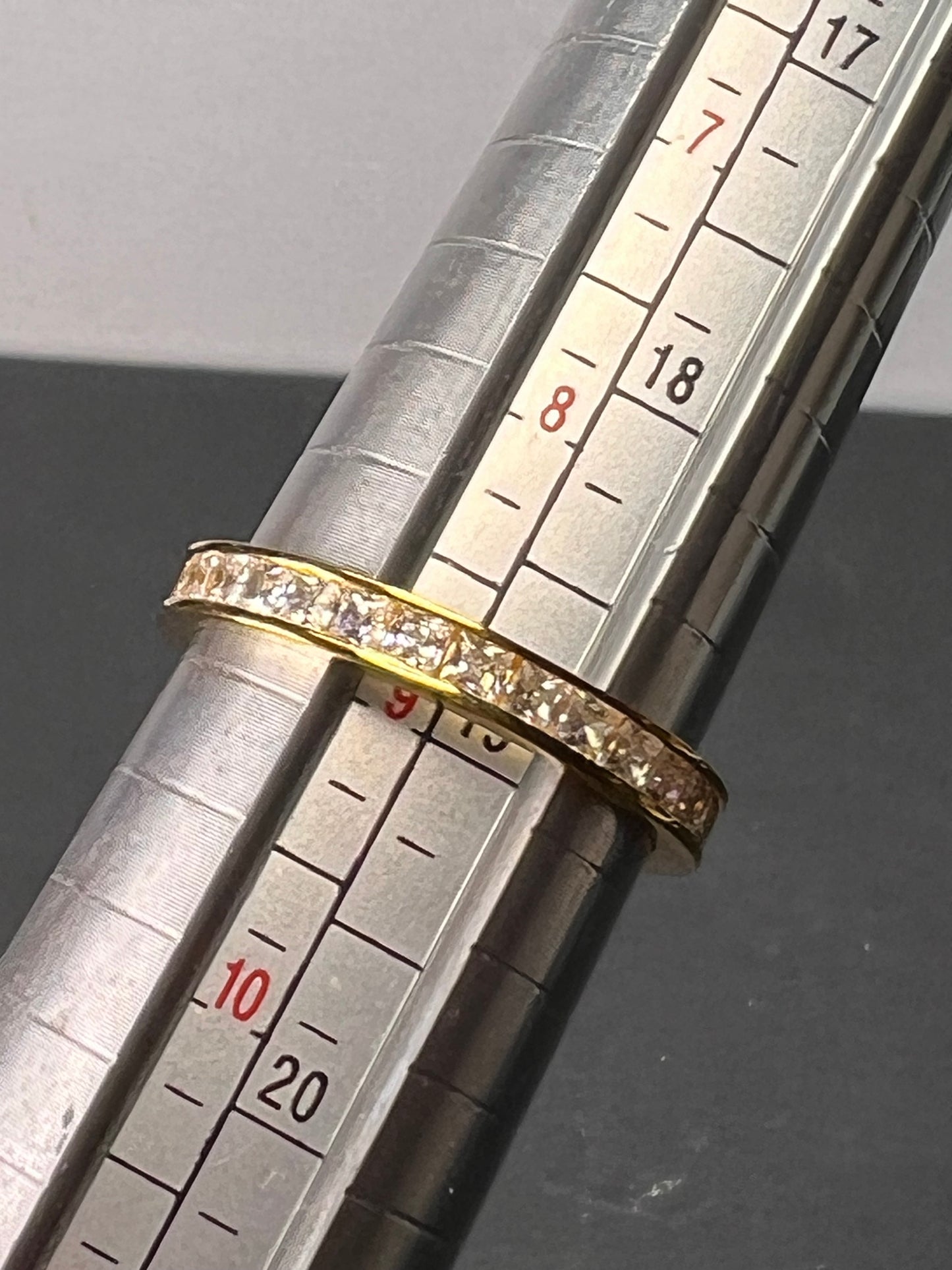 Gold over sterling CZ eternity band stacker ring size 9