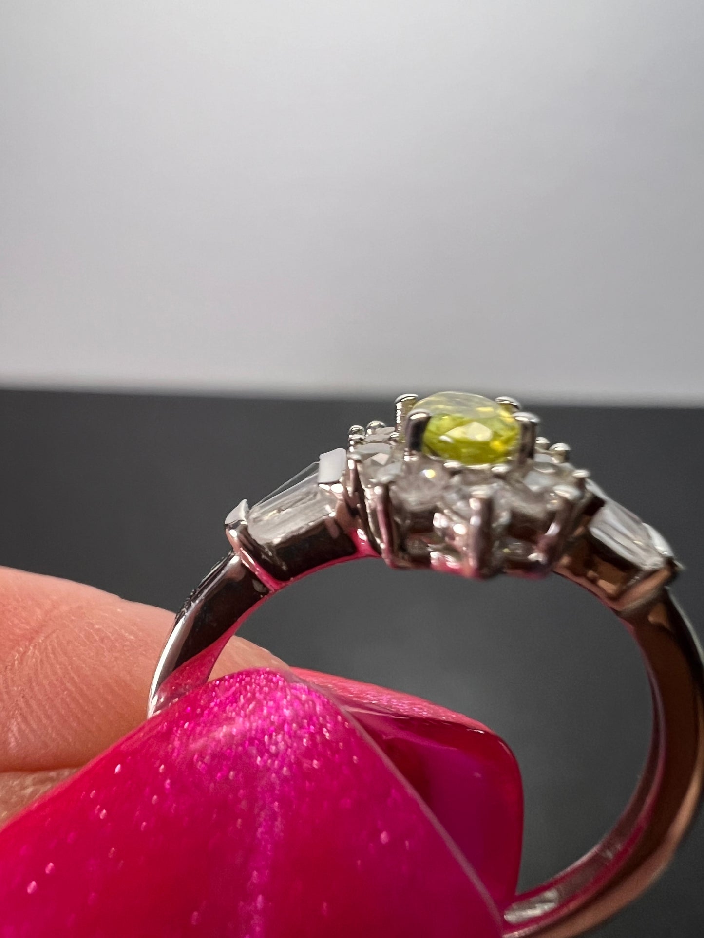 Sphene halo ring in rhodium over sterling silver size 5 *NEW*