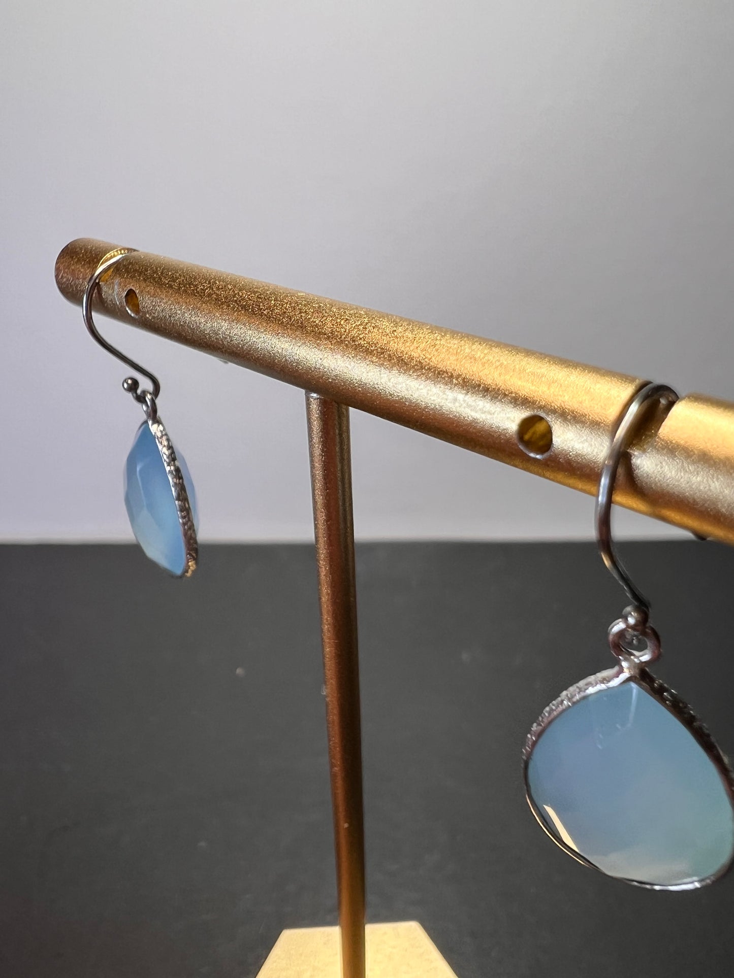 Aqua chalcedony sterling silver teardrop earrings