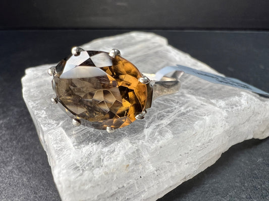 Smoky Quartz 925 Sterling Silver Statement Ring Size 9