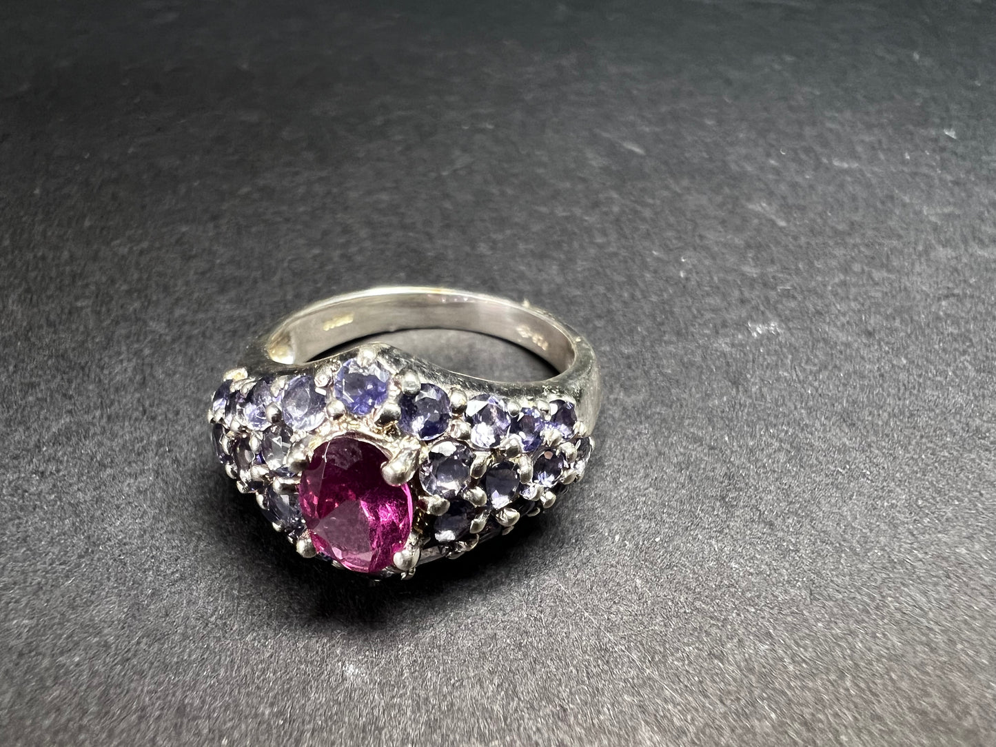 Pink Tourmaline Tanzanite Sterling Silver Cluster Ring Size 7