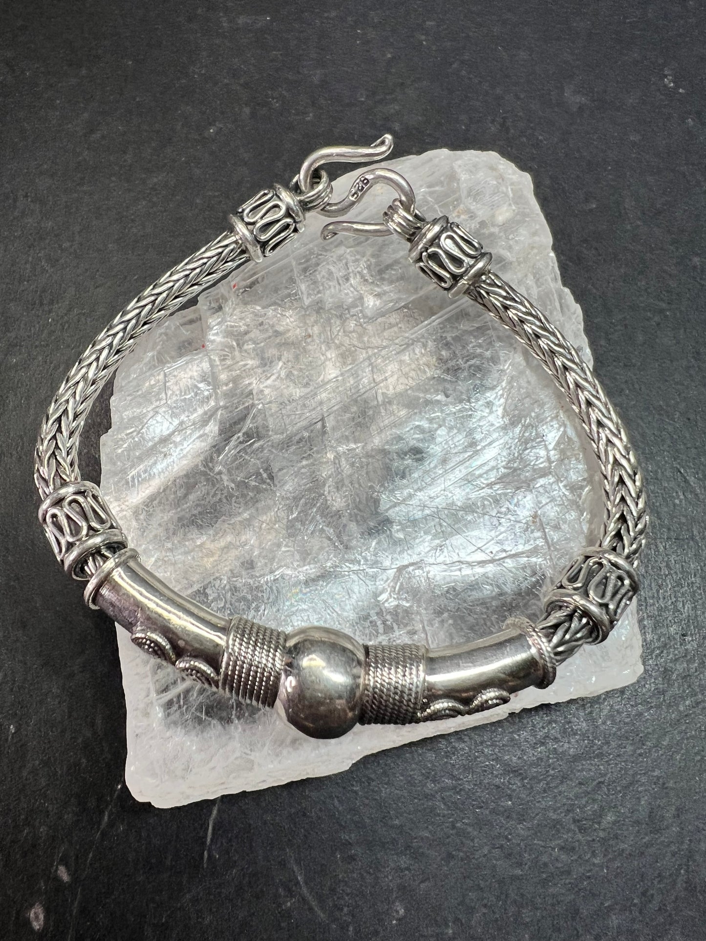 Vintage Sterling Silver Bali Byzantine Woven Hook Bracelet 8” 31g