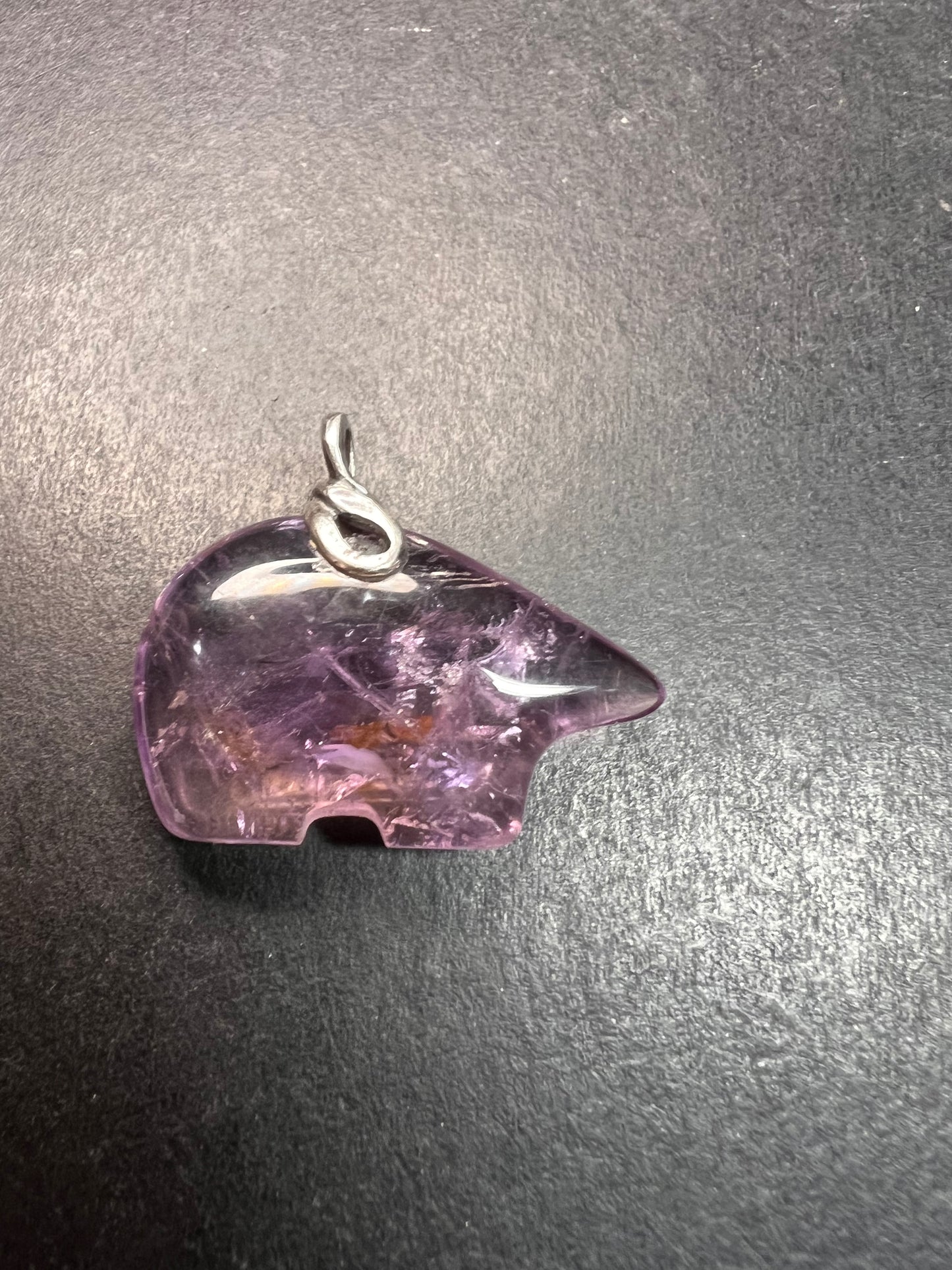 Vintage Sterling Silver Natural Amethyst Bear Pendant 7.16g