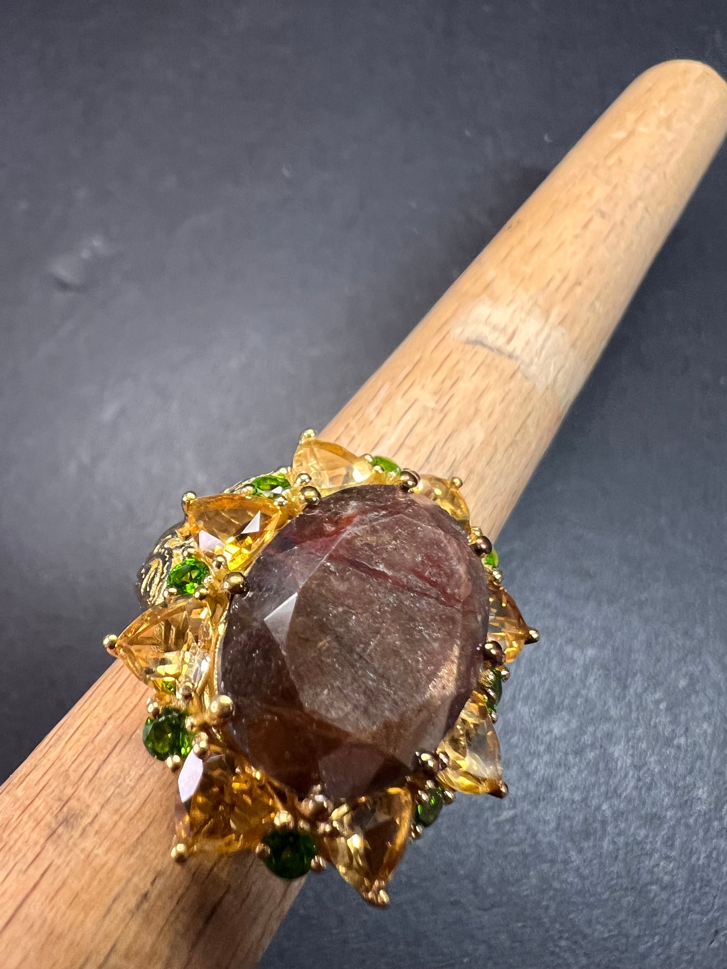 NEW chocolate sapphire multi gem cocktail ring in vermeil size 7