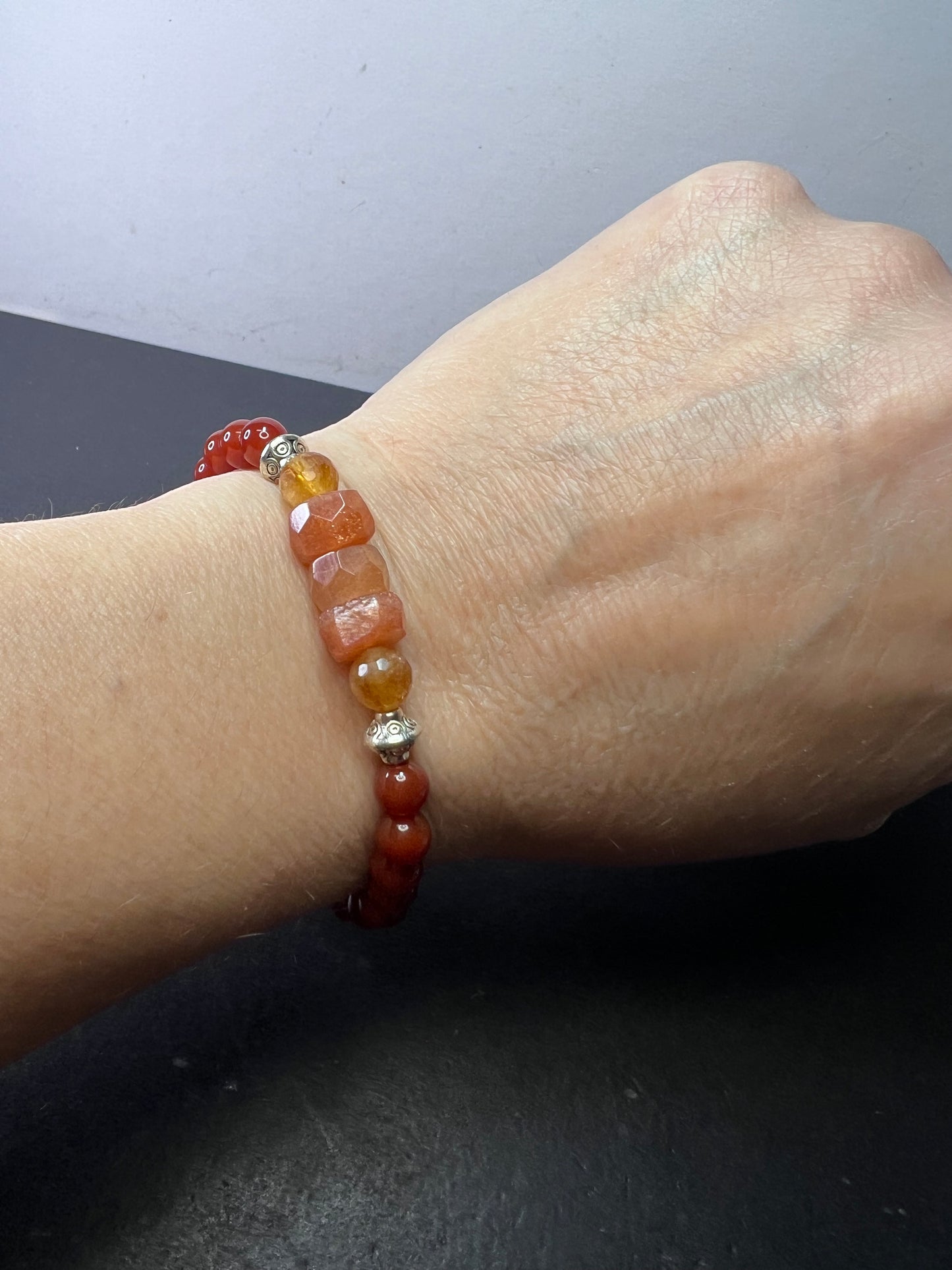 Carnelian, citrine , and sunstone stretch bracelet 7 inch