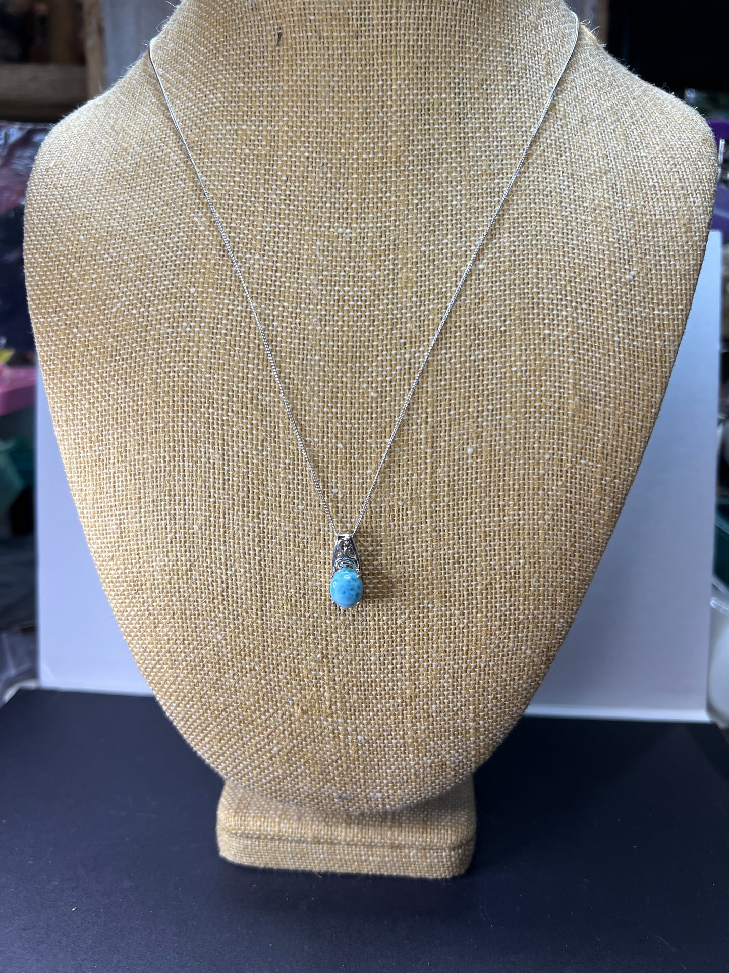 Larimar sterling silver pendant and chain necklace