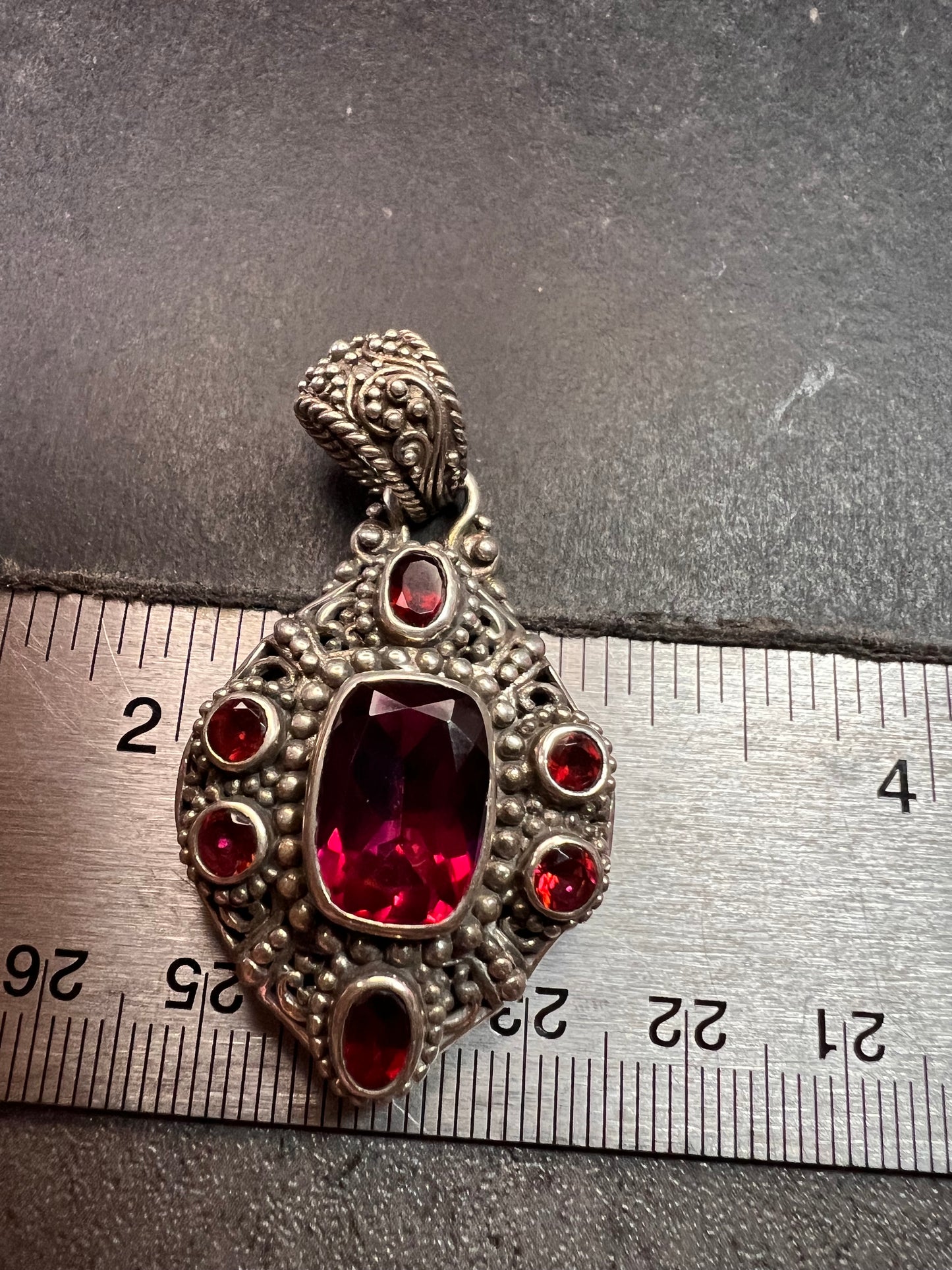 Sarda Sterling Silver Mystic Crimson Quartz Pendant – Handcrafted Balinese 925