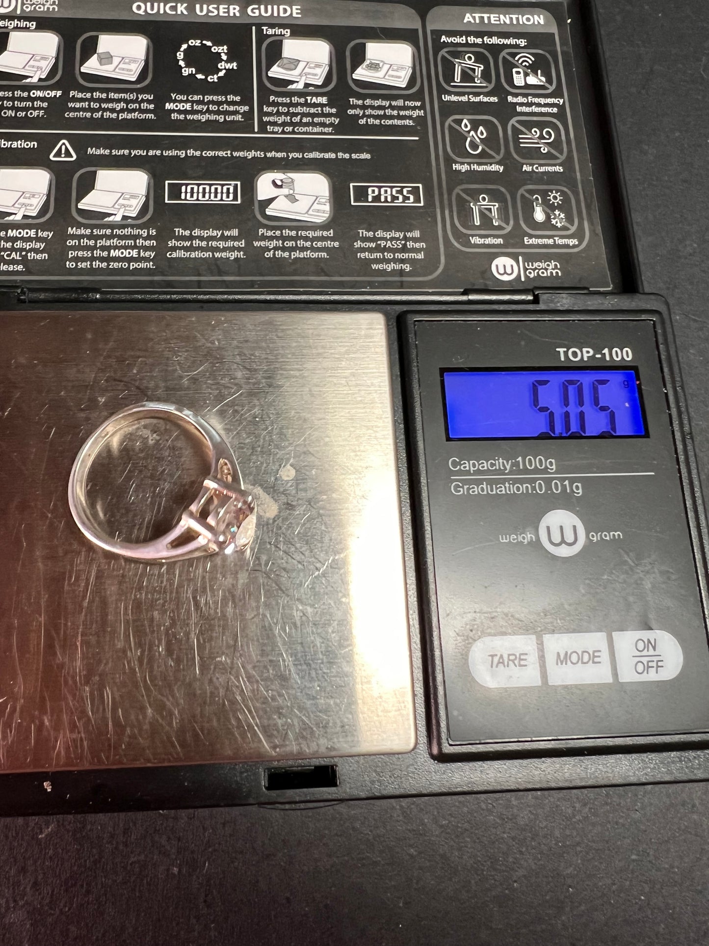 Vintage CZ Pear Solitaire in Sterling Silver, Open Gallery Split Shank, Size 9