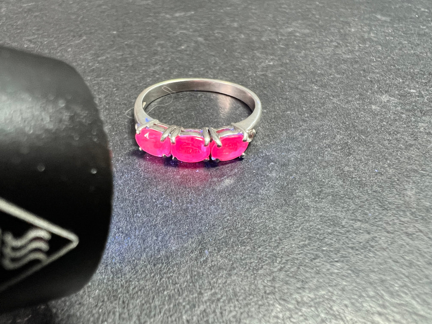 Pink Sapphire & White Zircon Sterling Silver Ring Size 9