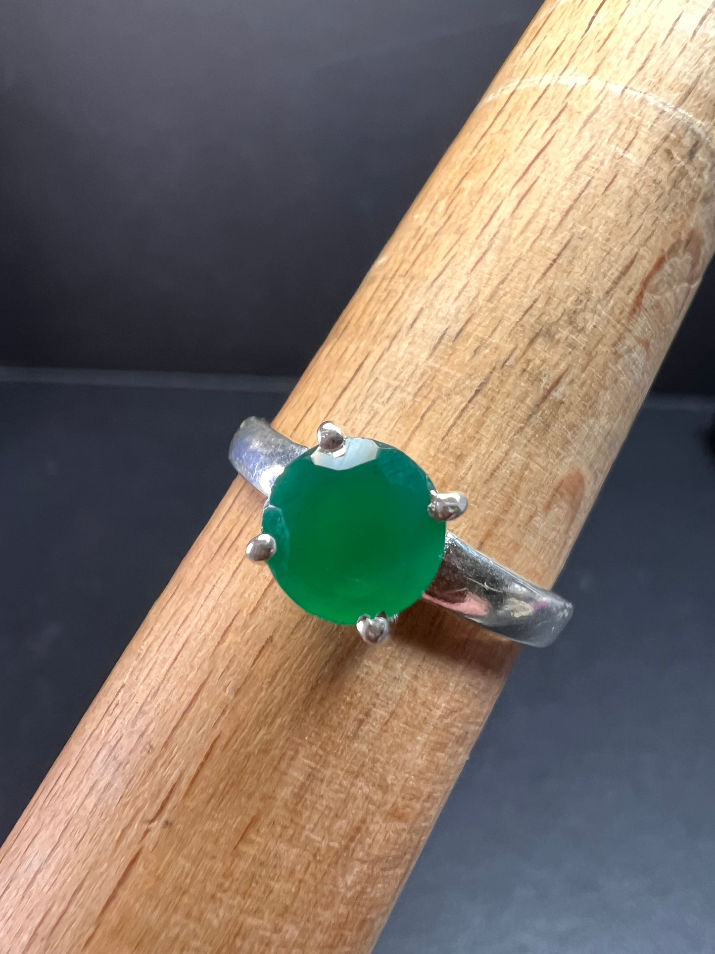 Green onyx sterling silver solitaire ring size 9