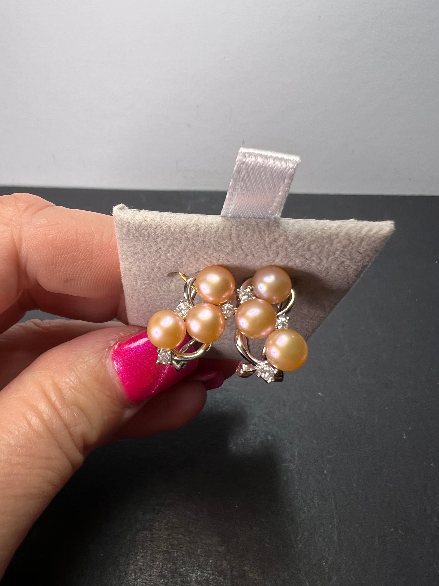 Pink Cultured Freshwater Pearl and White Cubic Zirconia Rhodium Over Sterling Silver Earrings