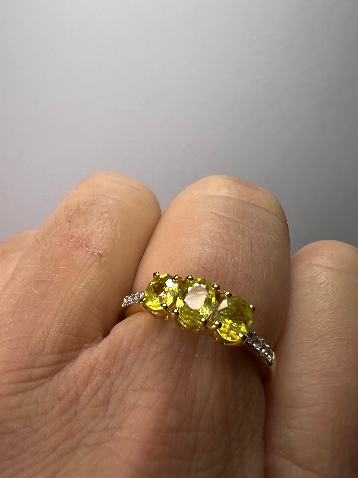 Sava sphene and white zircon triple stone ring in vermeil yellow gold over sterling silver size 8 *NEW*