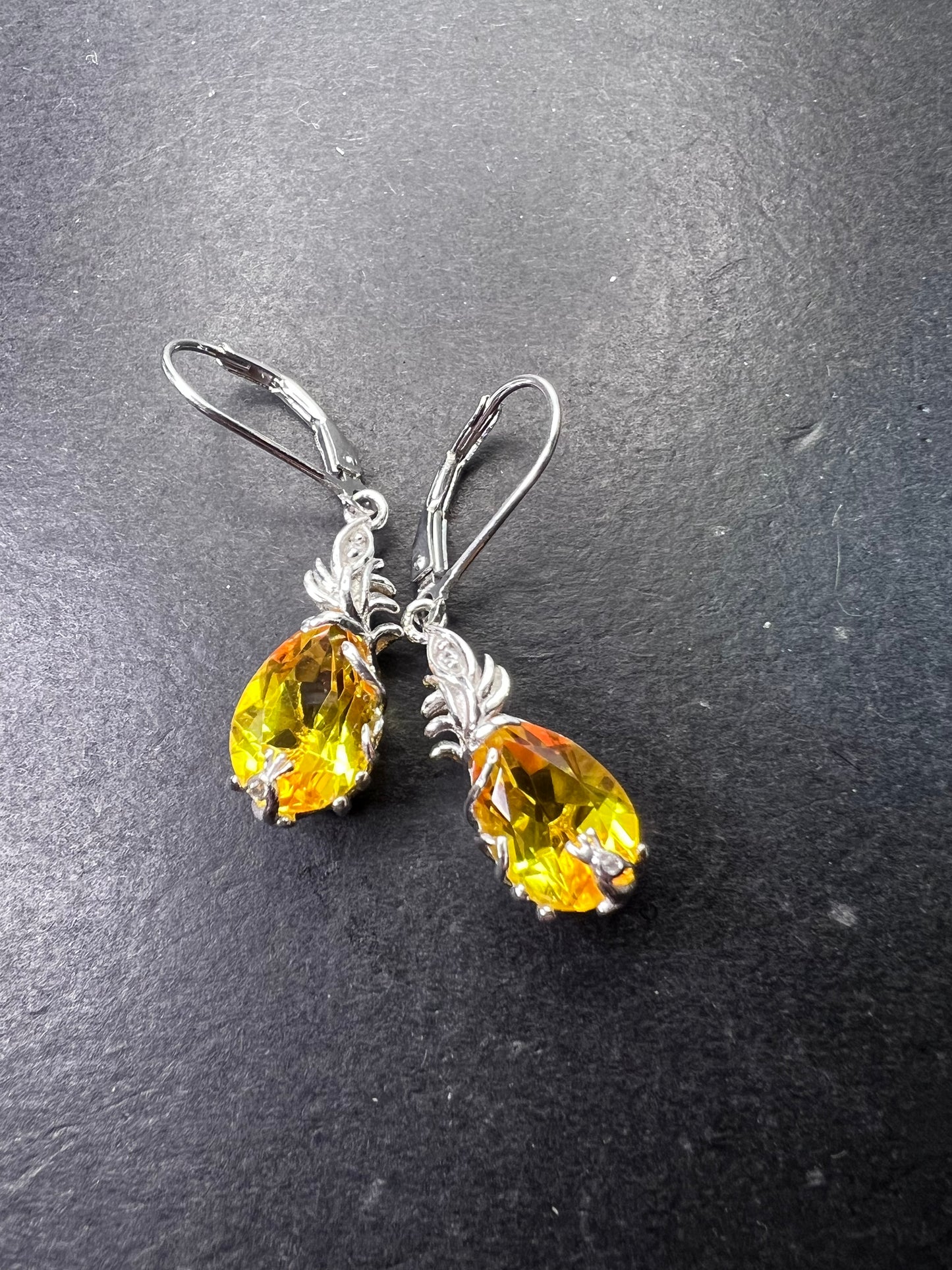 Lemon yellow treated quartz sterling silver drop earrings