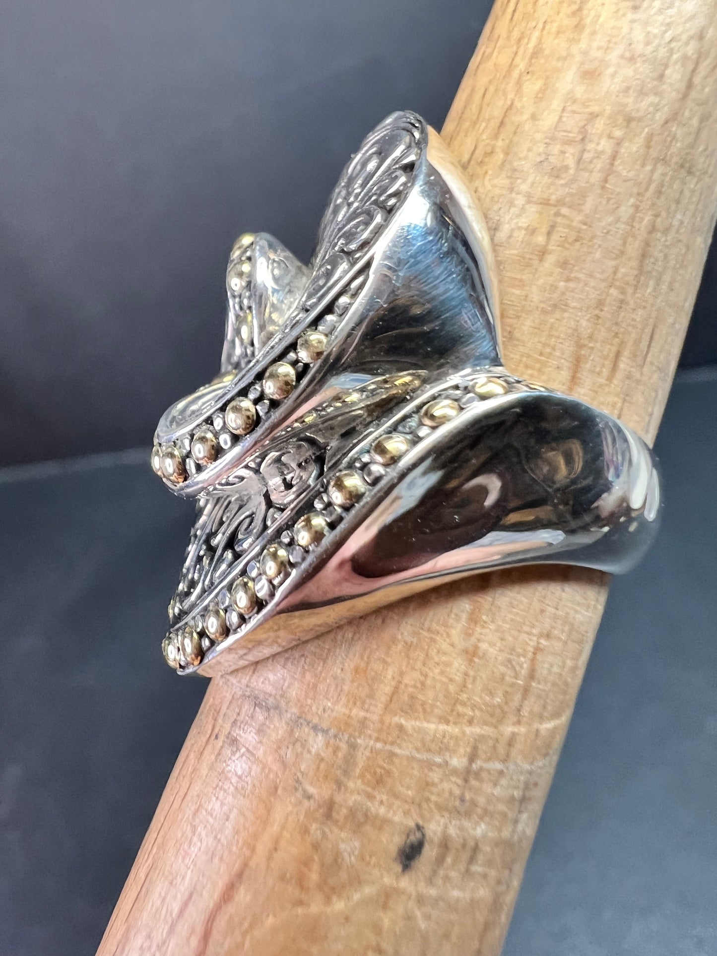 Samuel B Bali Sterling Silver Ring w 18K Gold Accents Size 6