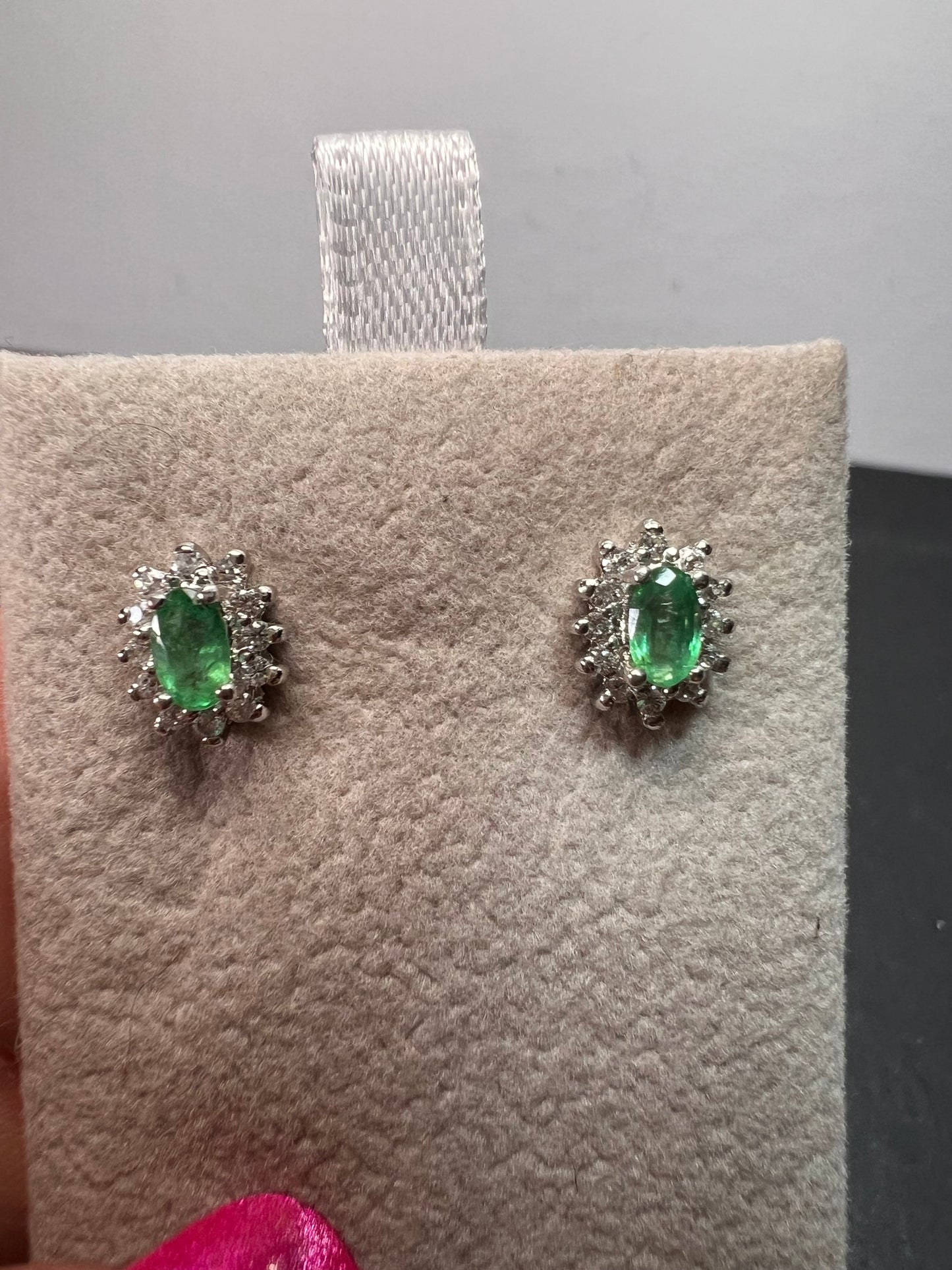 Zambian emerald and zircon sunburst stud earrings in platinum over sterling silver *NEW*