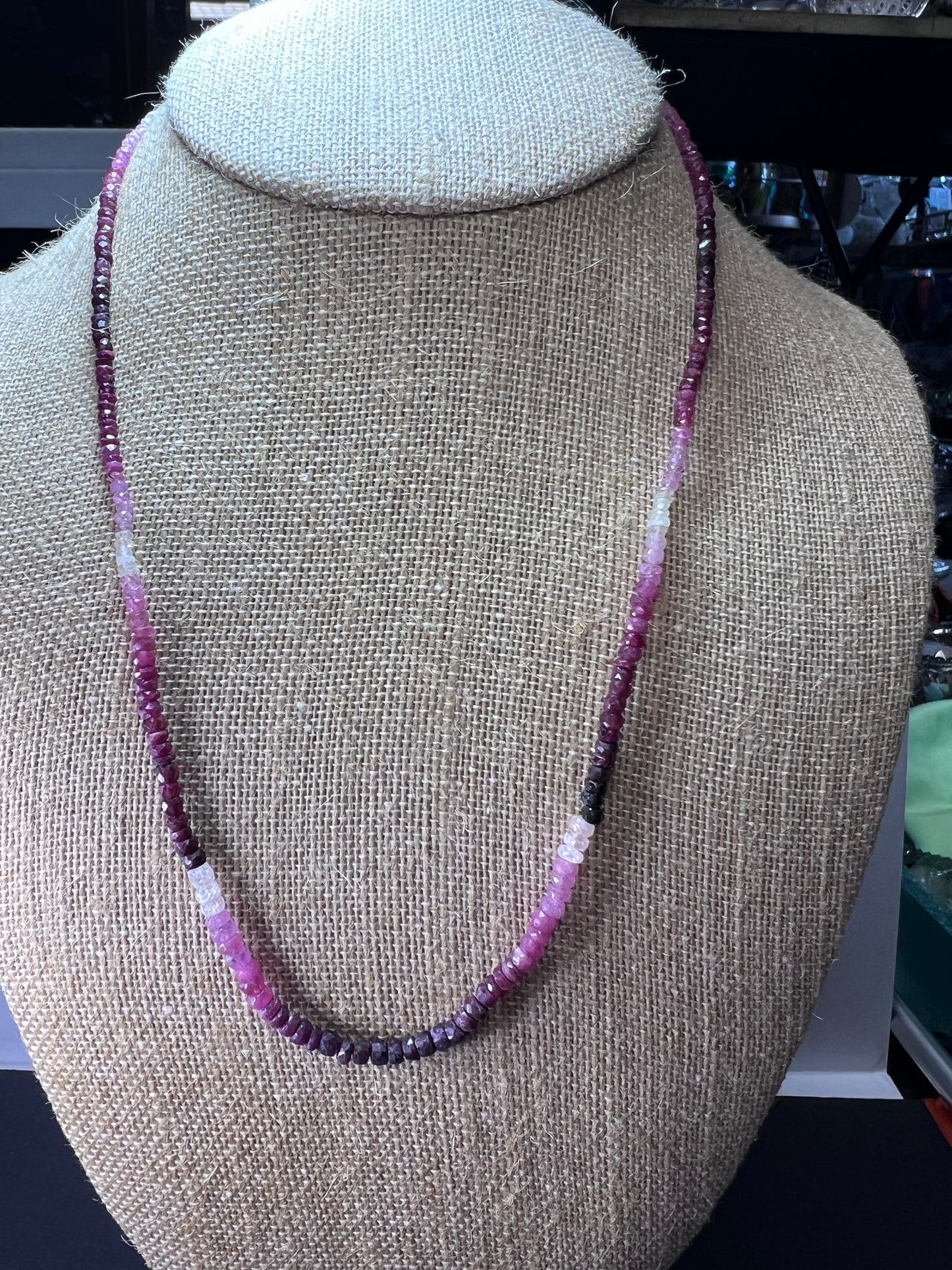 Ombre Red and Pink Ruby & sapphire graduated Faceted Rondelles Bead necklace*NEW*