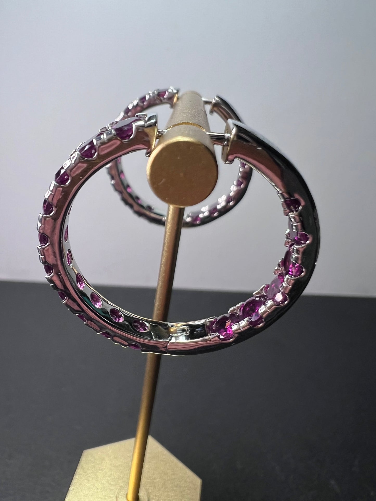 Grape rhodolite garnet hoop earrings in sterling silver