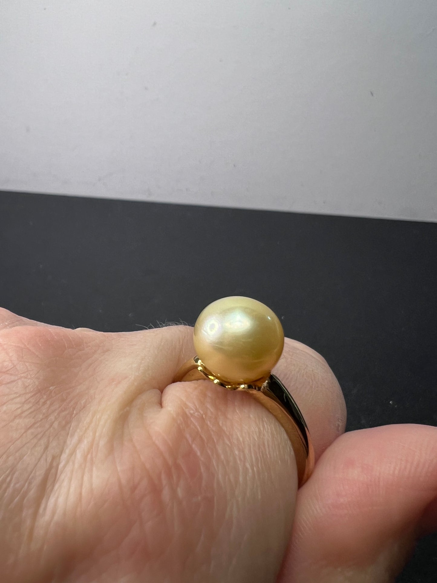 10mm yellow cultured pearl solitaire ring in gold over sterling silver size 9