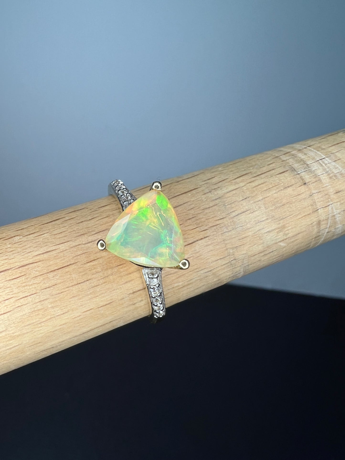 10k gold trilliant cut Ethiopian opal ring size 9