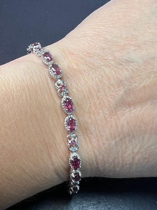 Grape rhodolite garnet and sterling silver and tennis bracelet