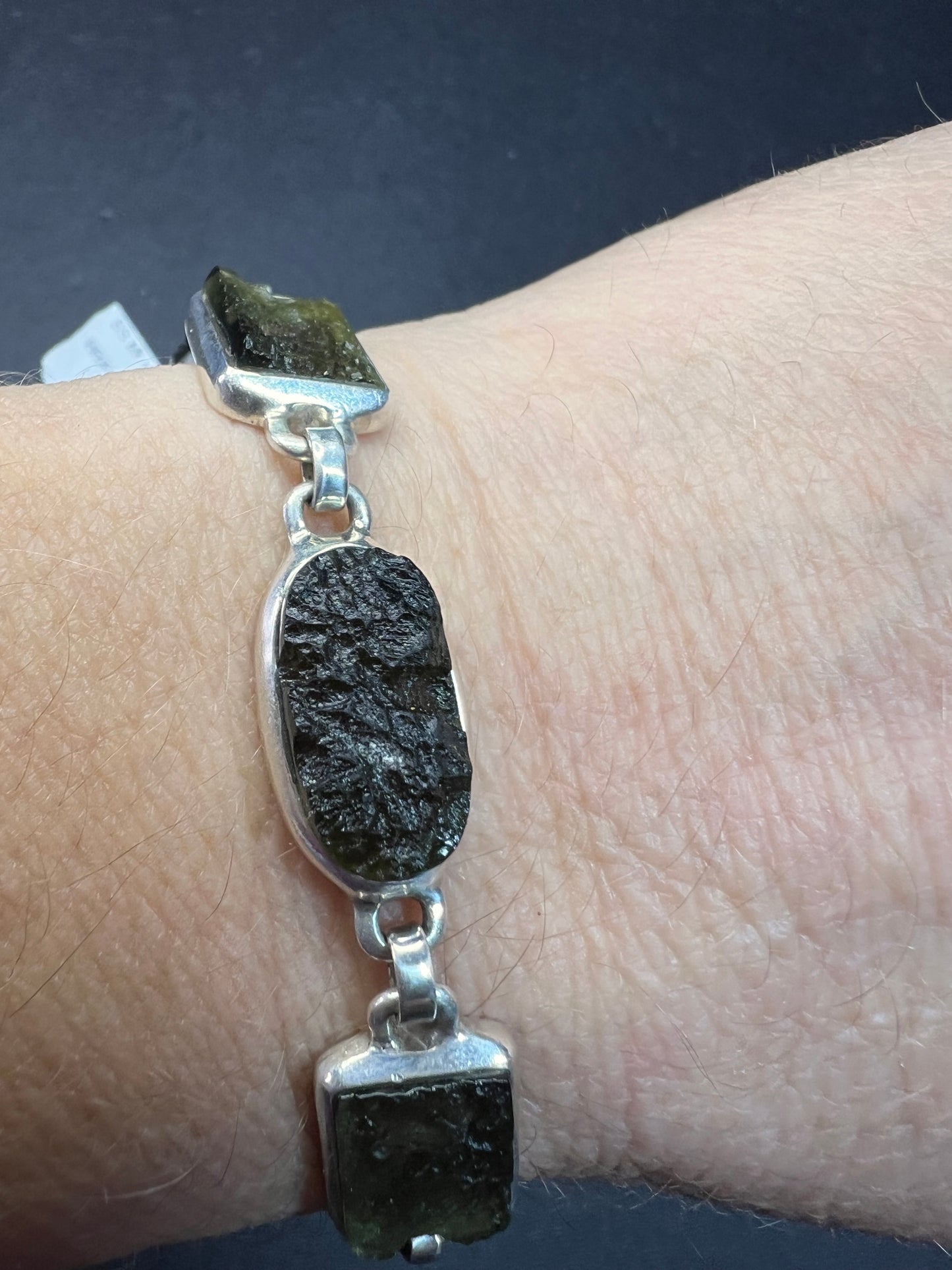 SOLD NEW Moldavite old stock sterling silver toggle bracelet