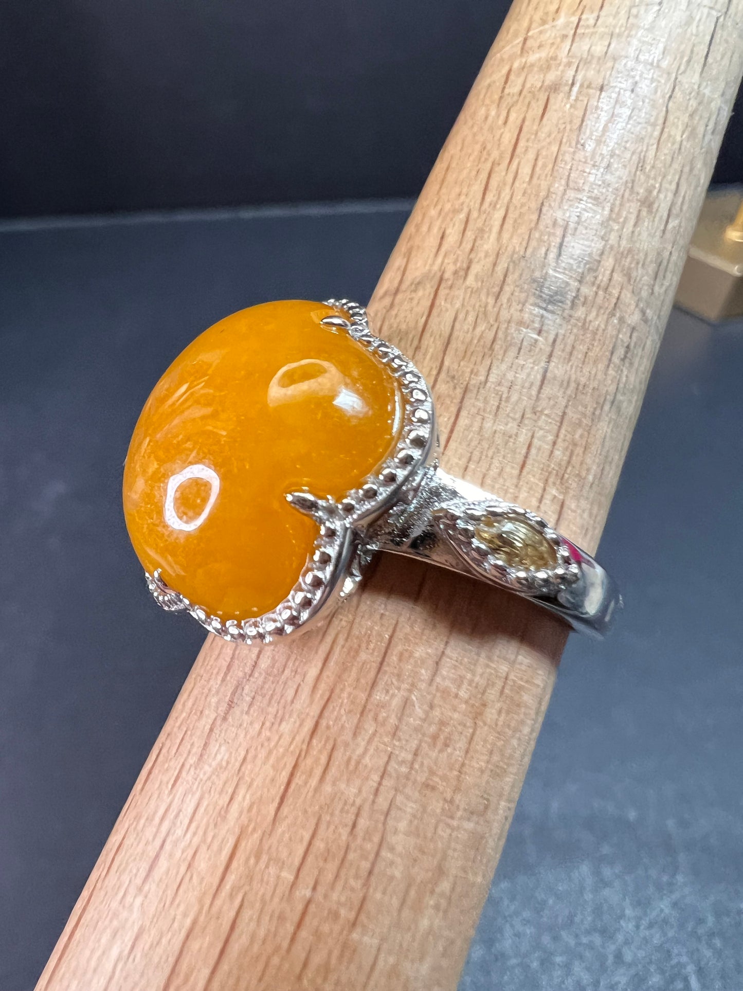NEW Yellow Jade cherry blossom ring in sterling silver size 9