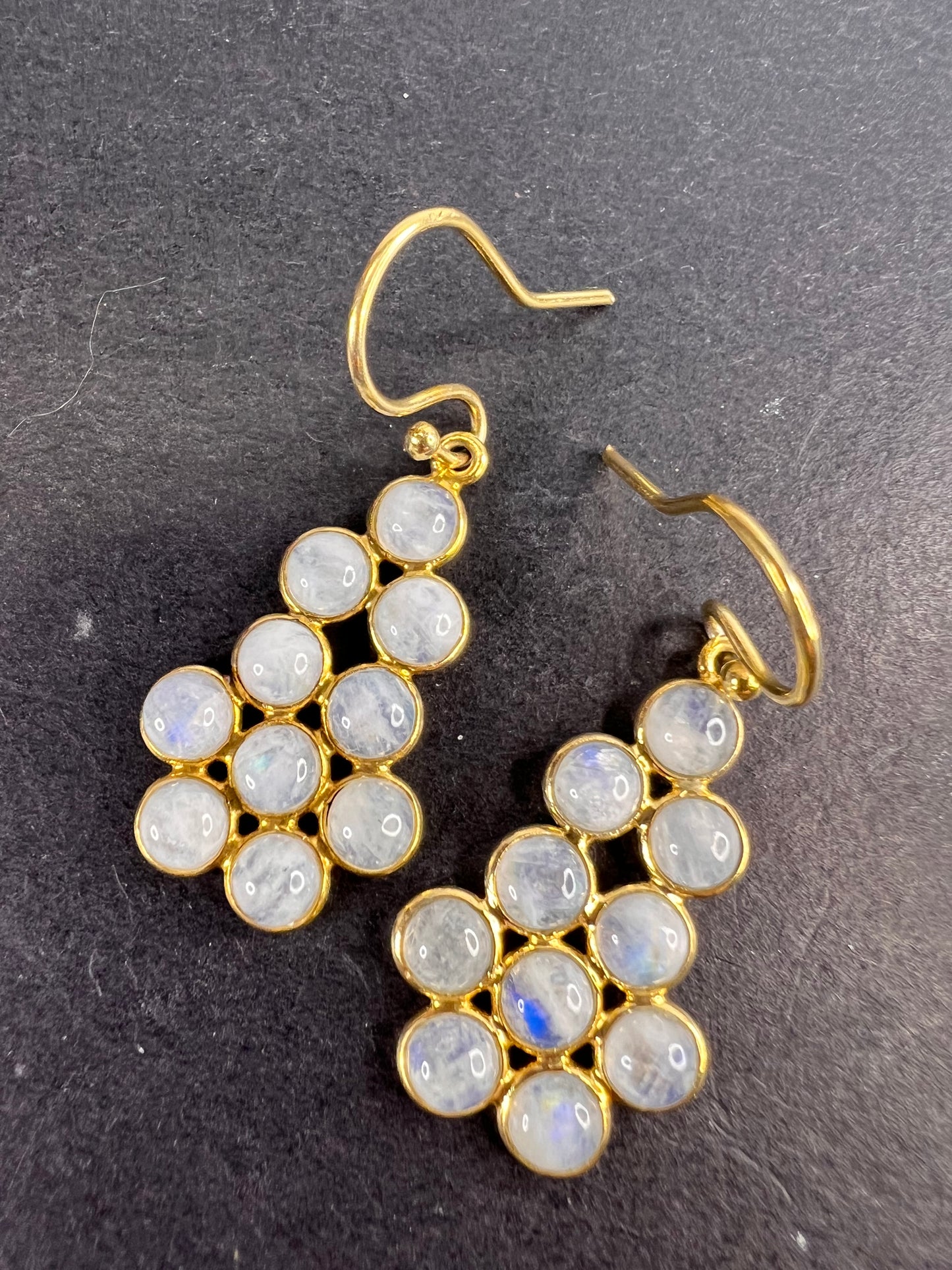 Rainbow moonstone chandelier earrings in gold over sterling silver