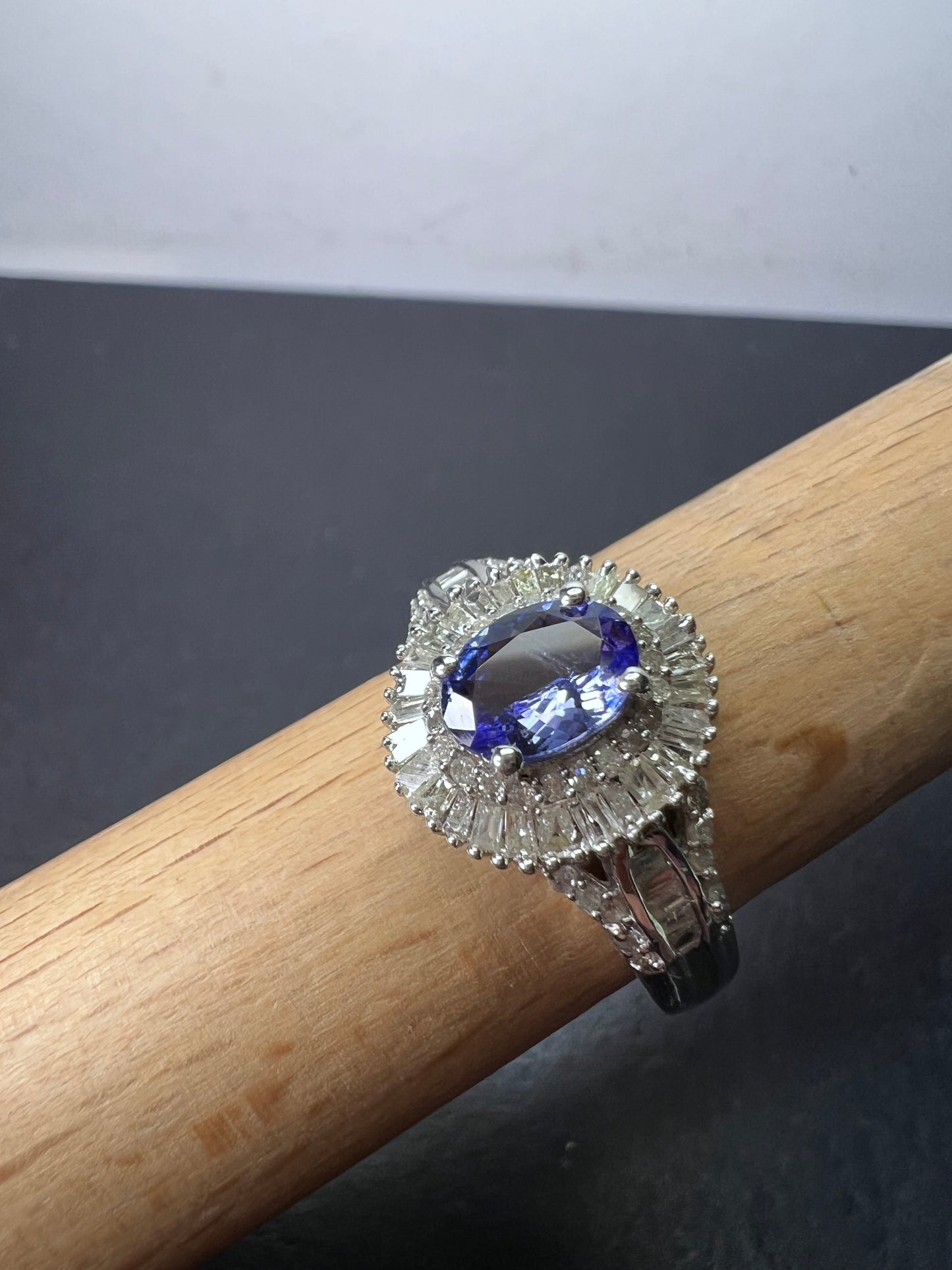 AAA Tanzanite and Diamond  Double Halo Ring in Platinum Over Sterling Silver, Oval Engagement Ring size 10