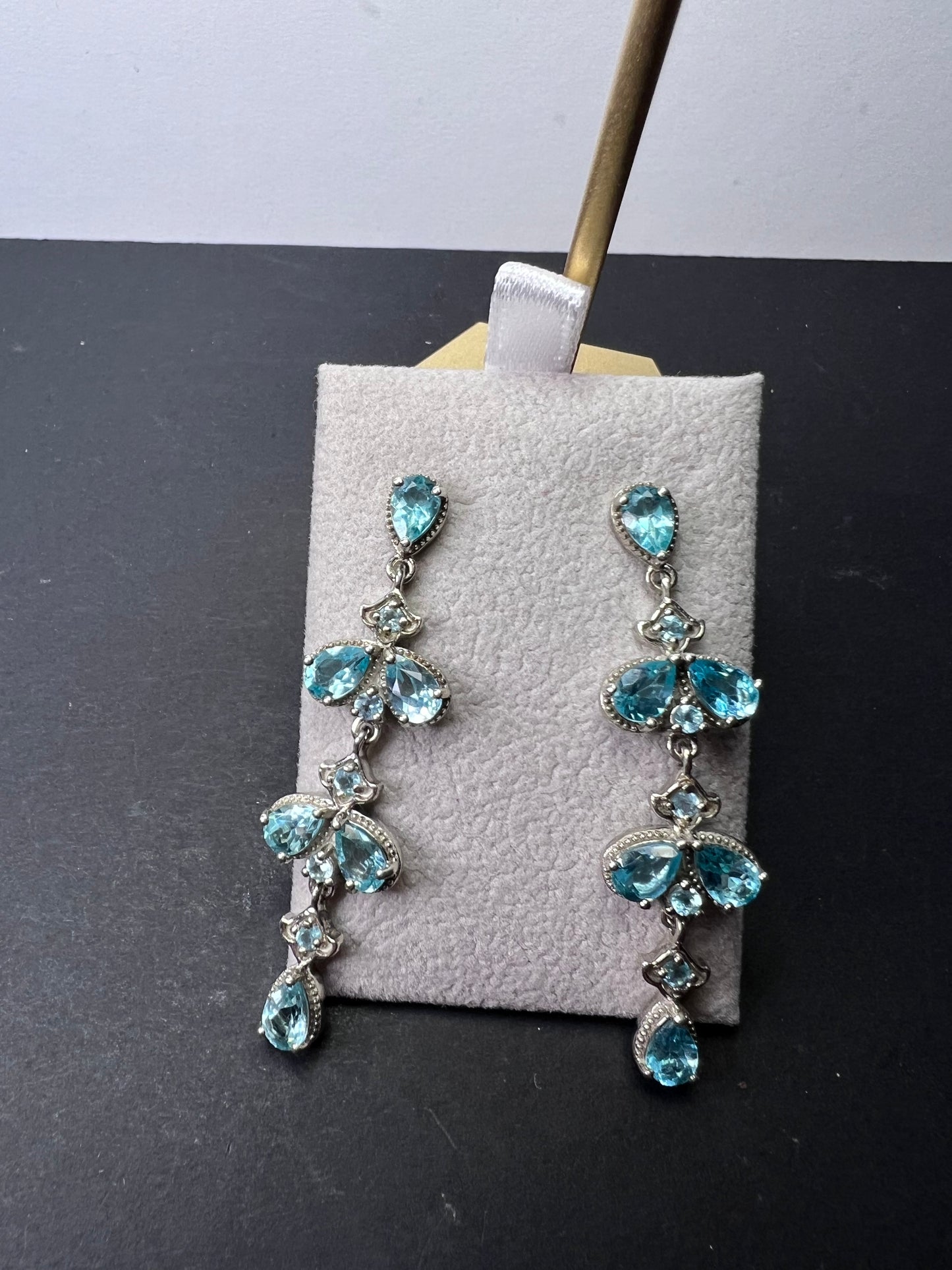 Blue apatite sterling silver chandelier earrings