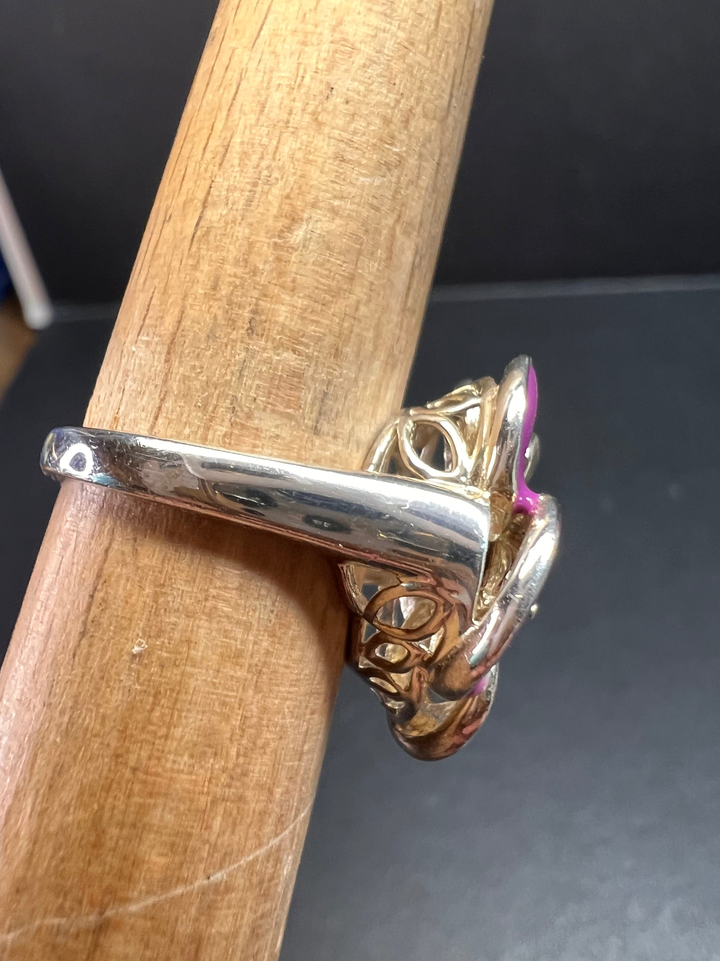 Ross Simons garnet and enamel flower sterling silver ring size 5