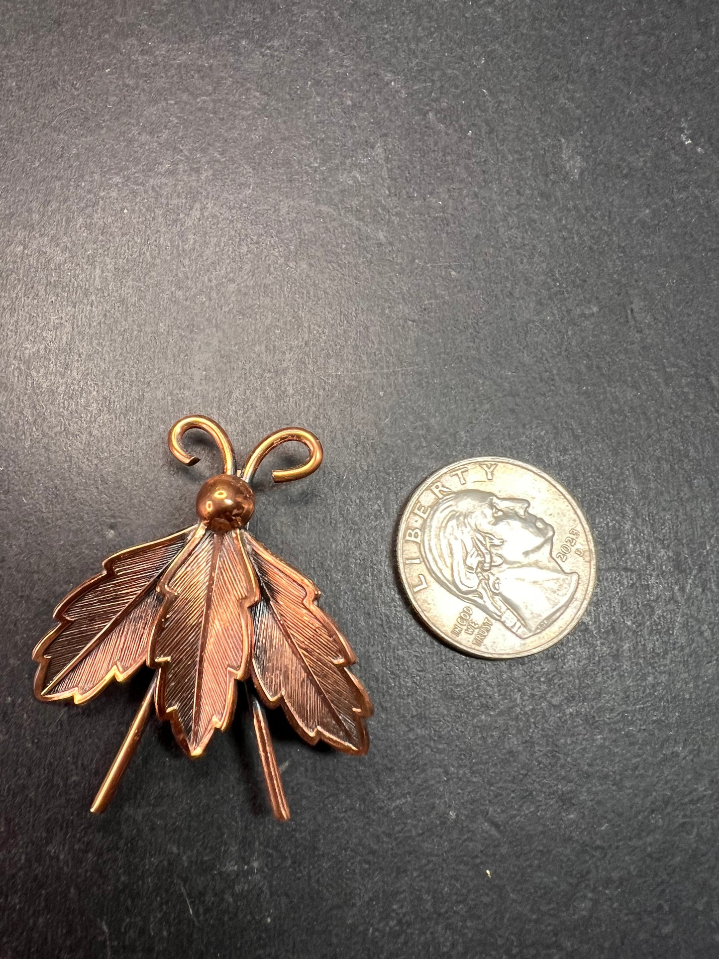 Vintage Bell Trading Post Copper Insect Pin Leaf Wings Southwestern