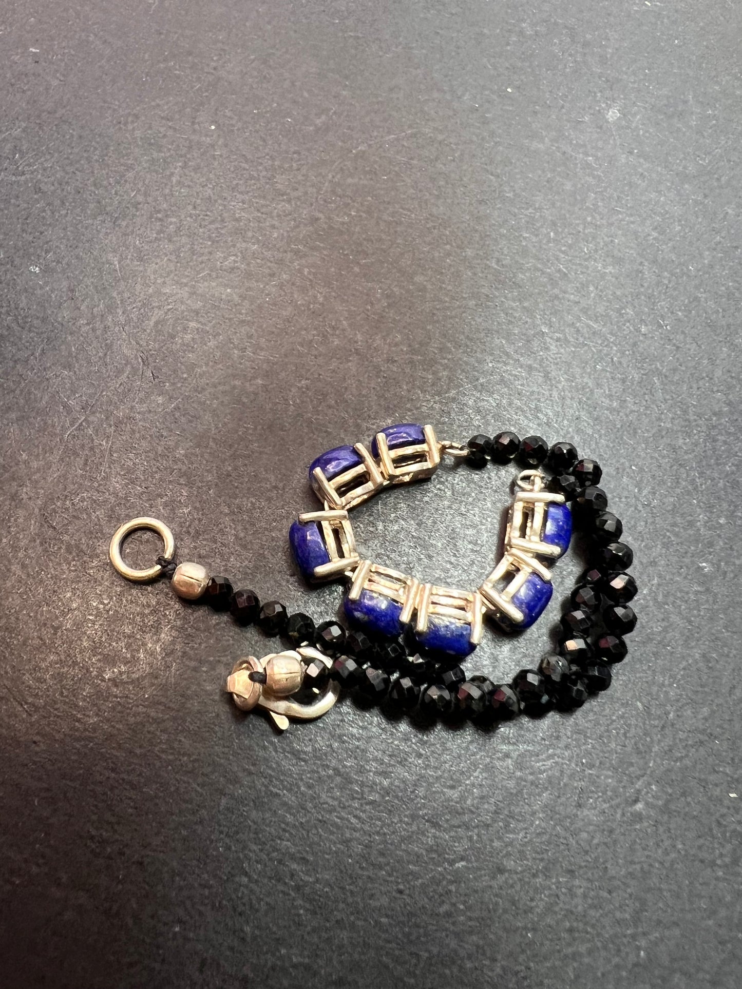 Lapis lazuli and black spinel sterling silver bracelet