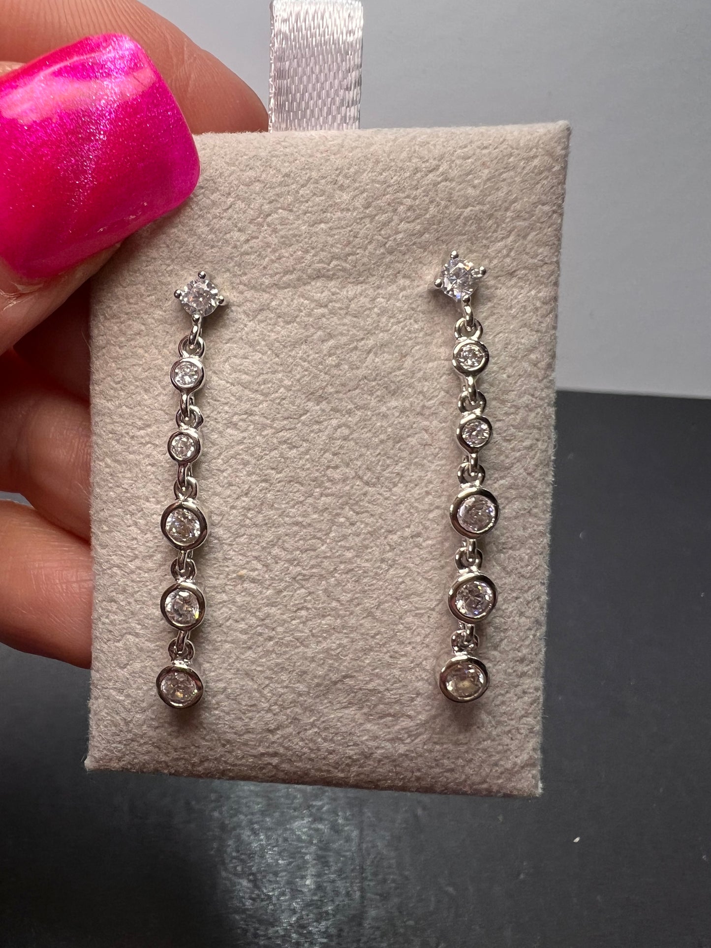 Long CZ sterling silver bubble drop earrings