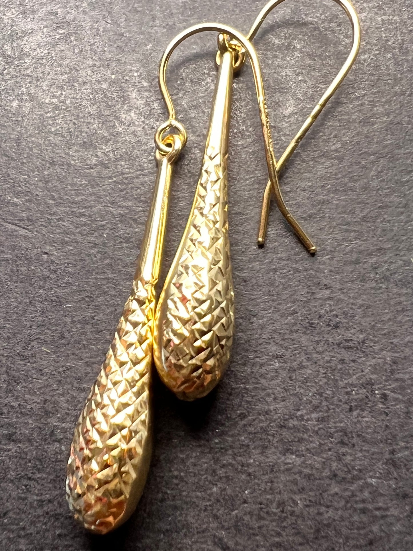 Turkish 10k yellow gold diamond cut teardrop earrings