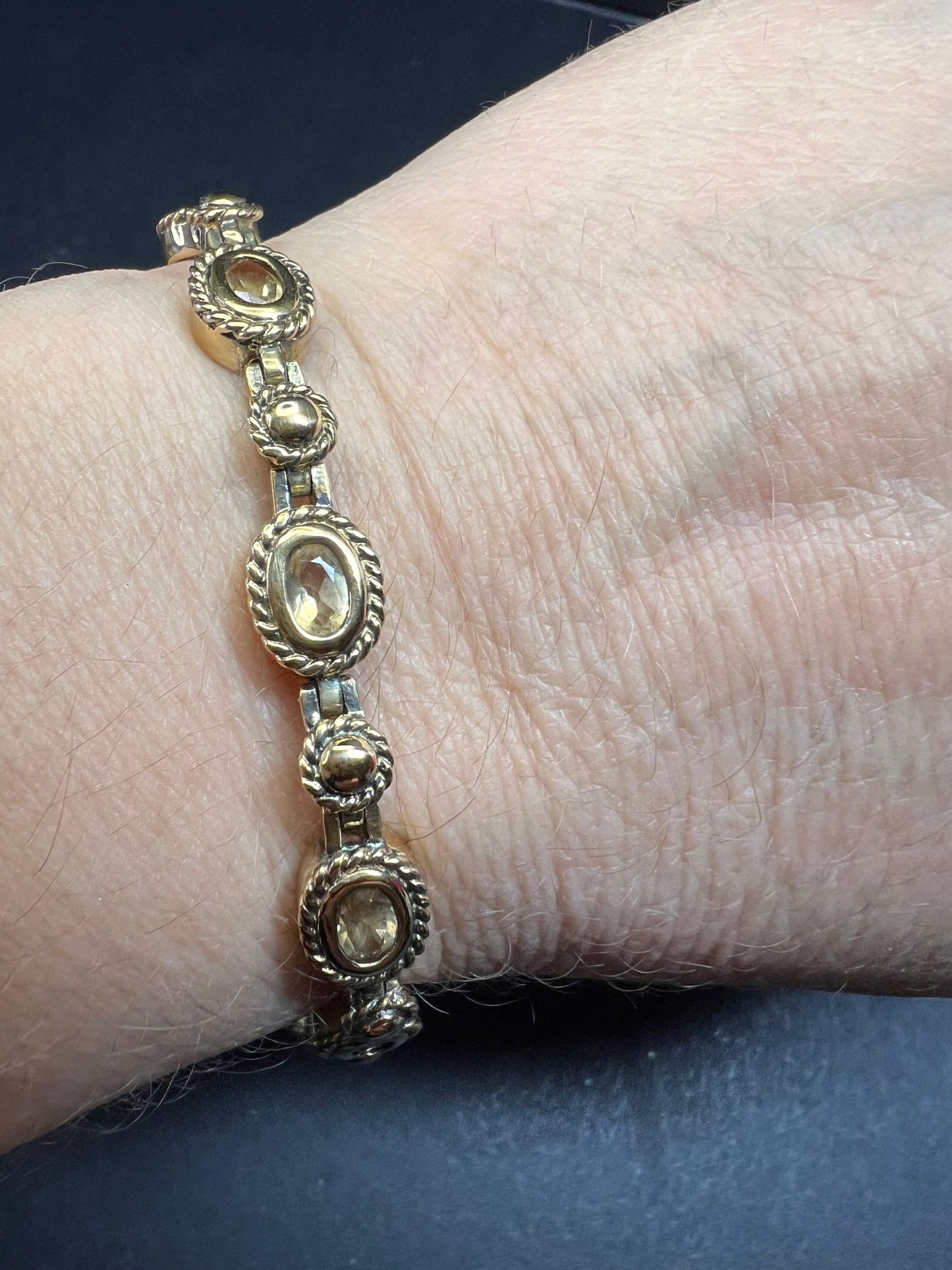 Vintage citrine tennis bracelet in yellow gold over sterling silver