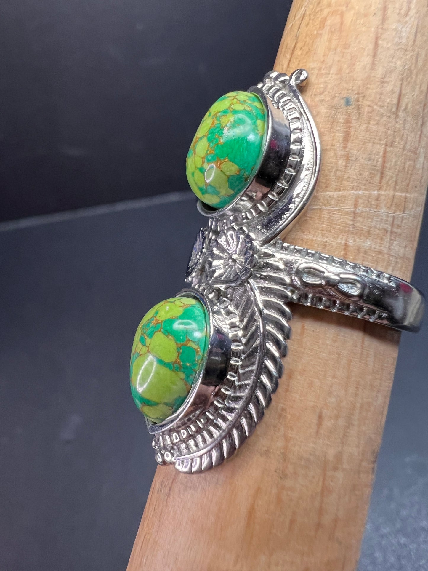 NEW green Mojave turquoise stainless steel ring size 7