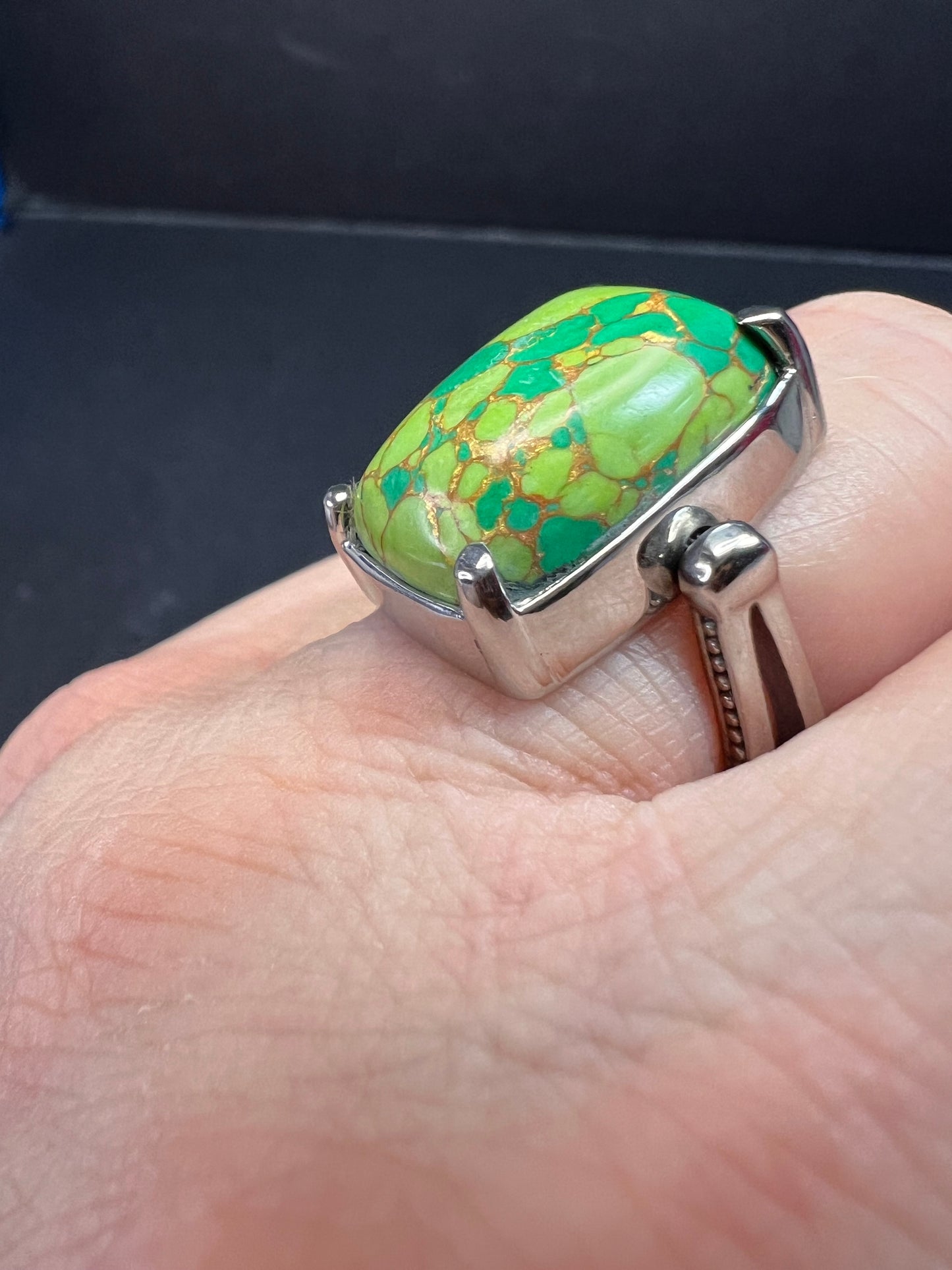 NEW Mojave green turquoise convertible pendant ring with chain in stainless steel