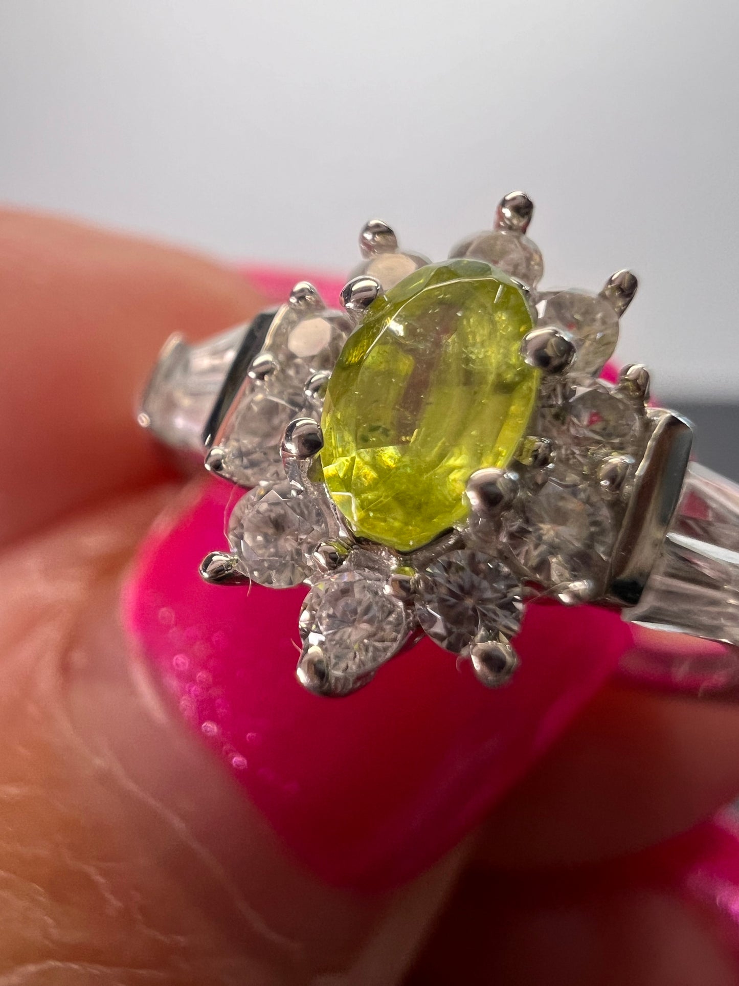 Sphene halo ring in rhodium over sterling silver size 5 *NEW*