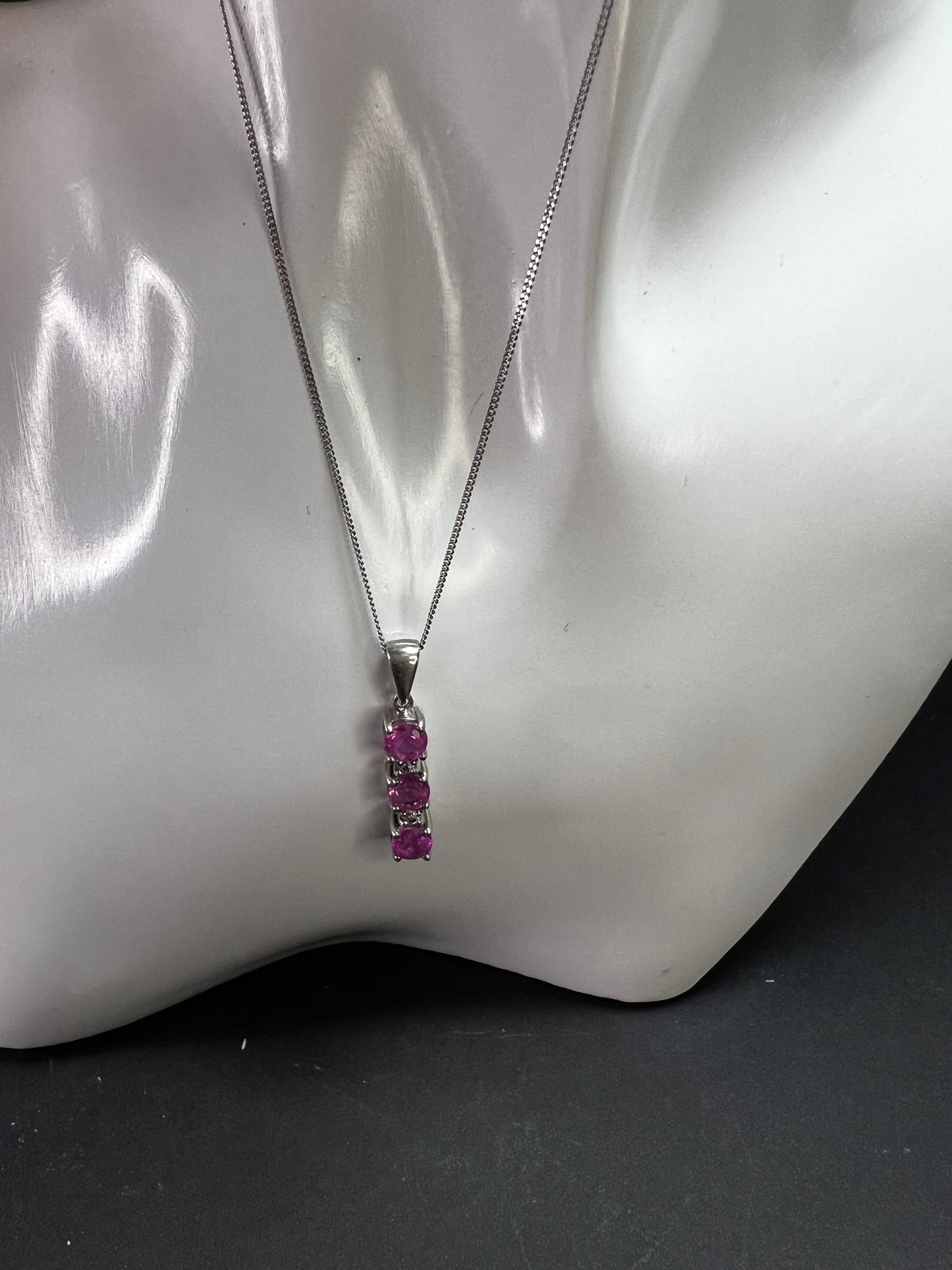 Pink Sapphire & White Topaz Sterling Silver Pendant Necklace 16-18”