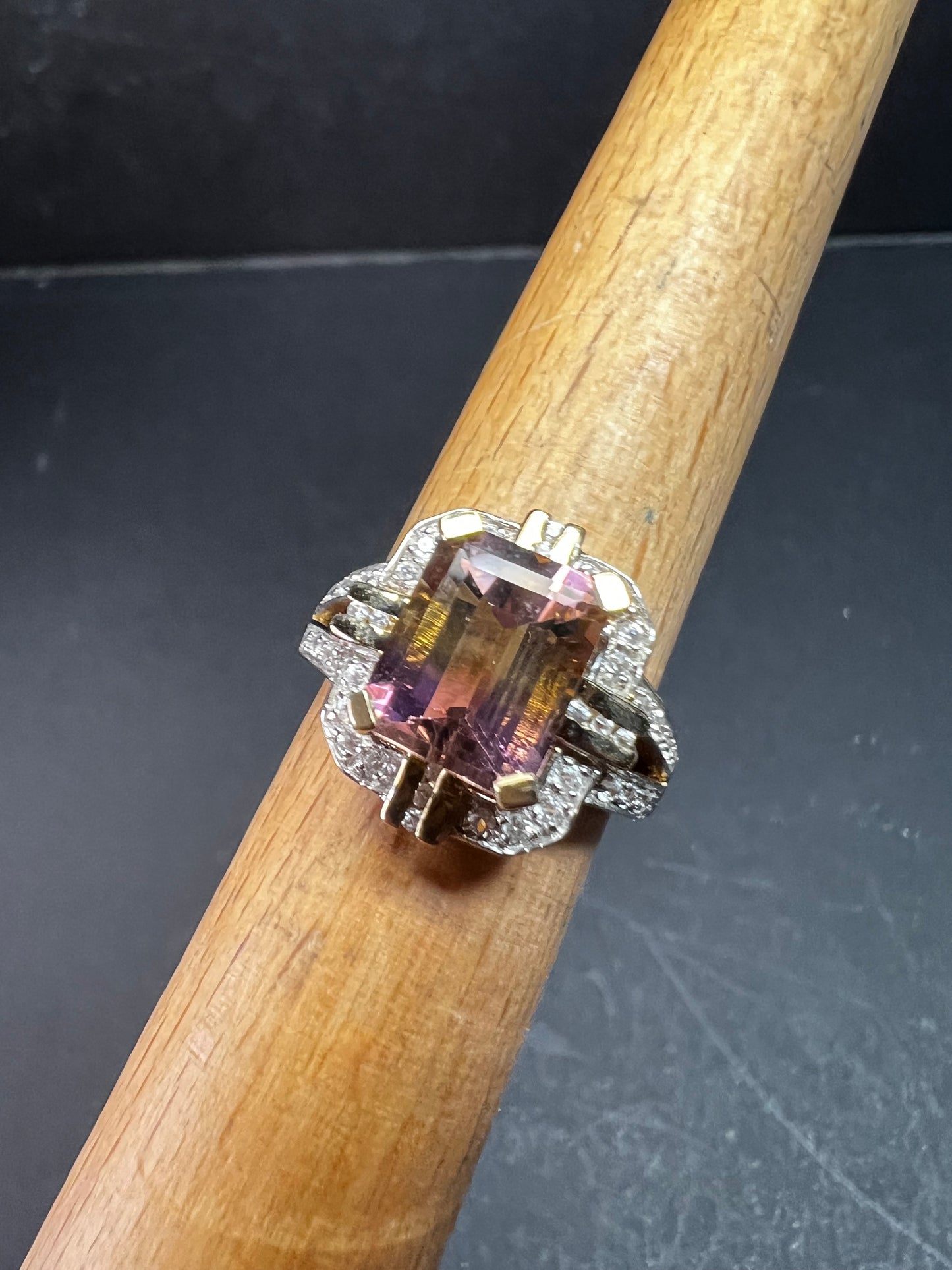 Vintage Ametrine Emerald Cut Ring Gold Over Sterling White Zircon Size 7