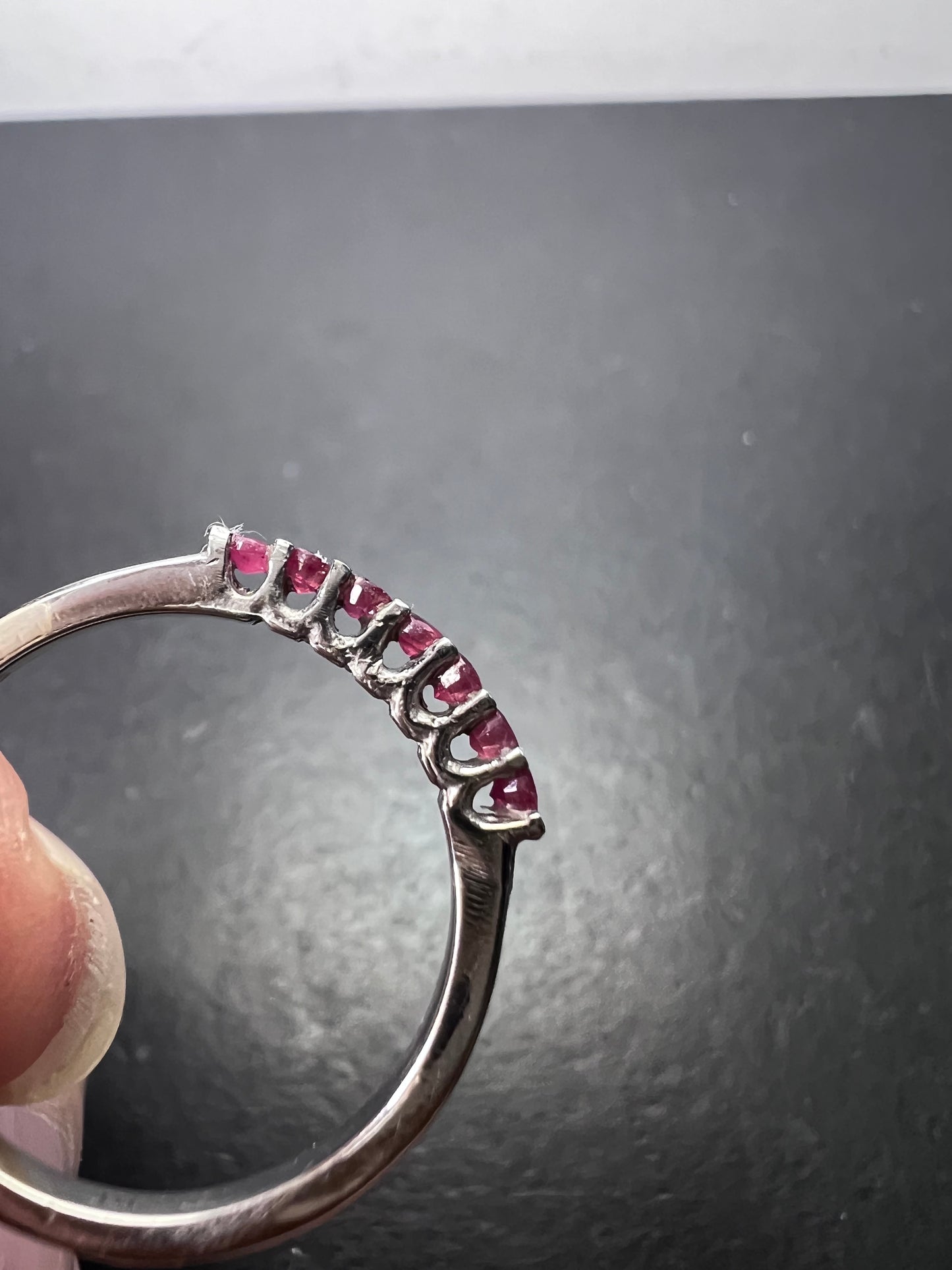 Red spinel stainless steel stacker band ring size 9