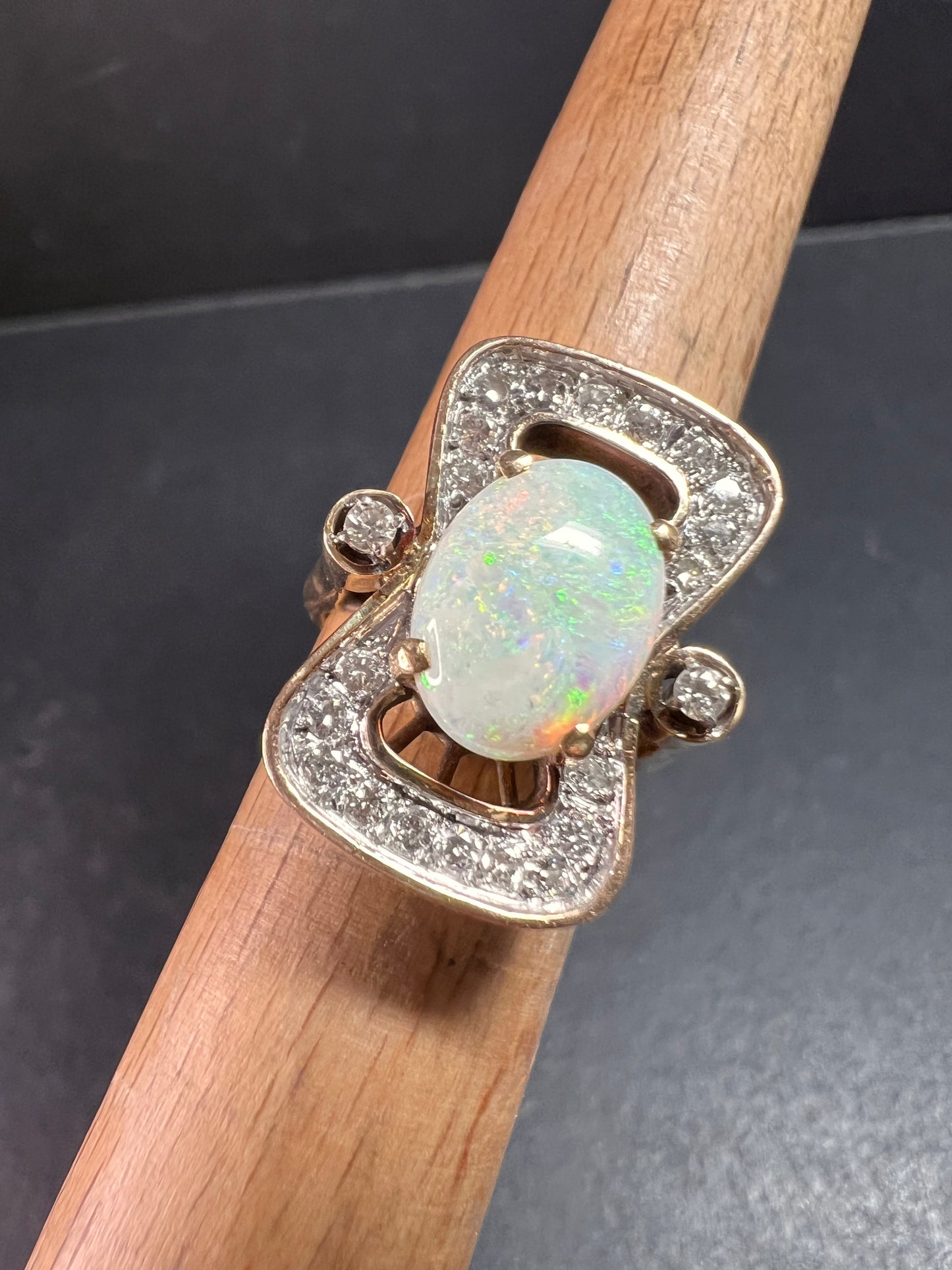 Vintage 14K Opal & Diamond Ring | Size 6.5 | Papered | 1.80ct | 60s–70s
